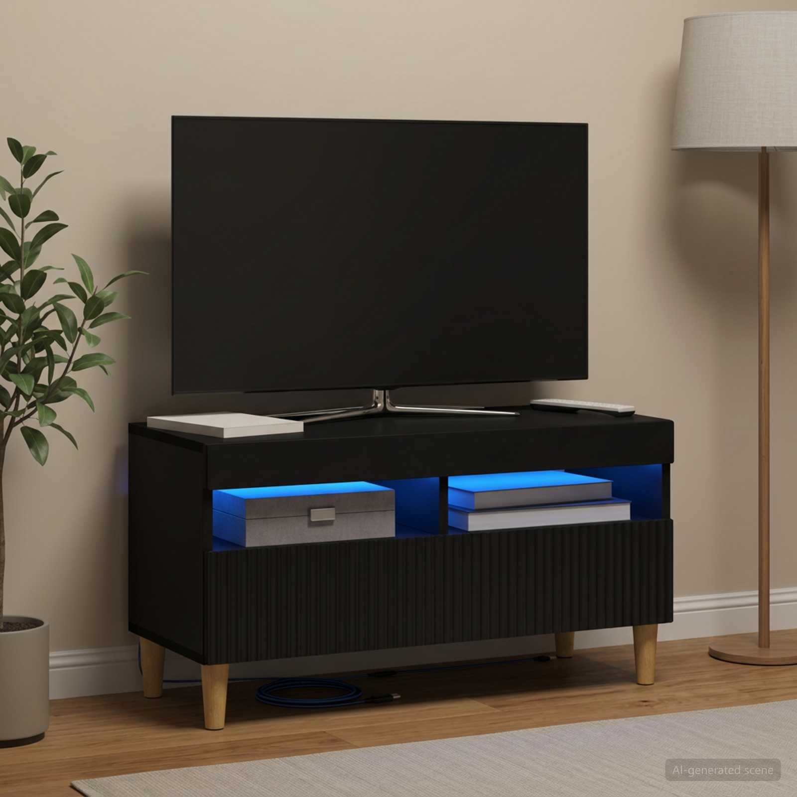 LED TV-kaappi Musta Tekninen puu