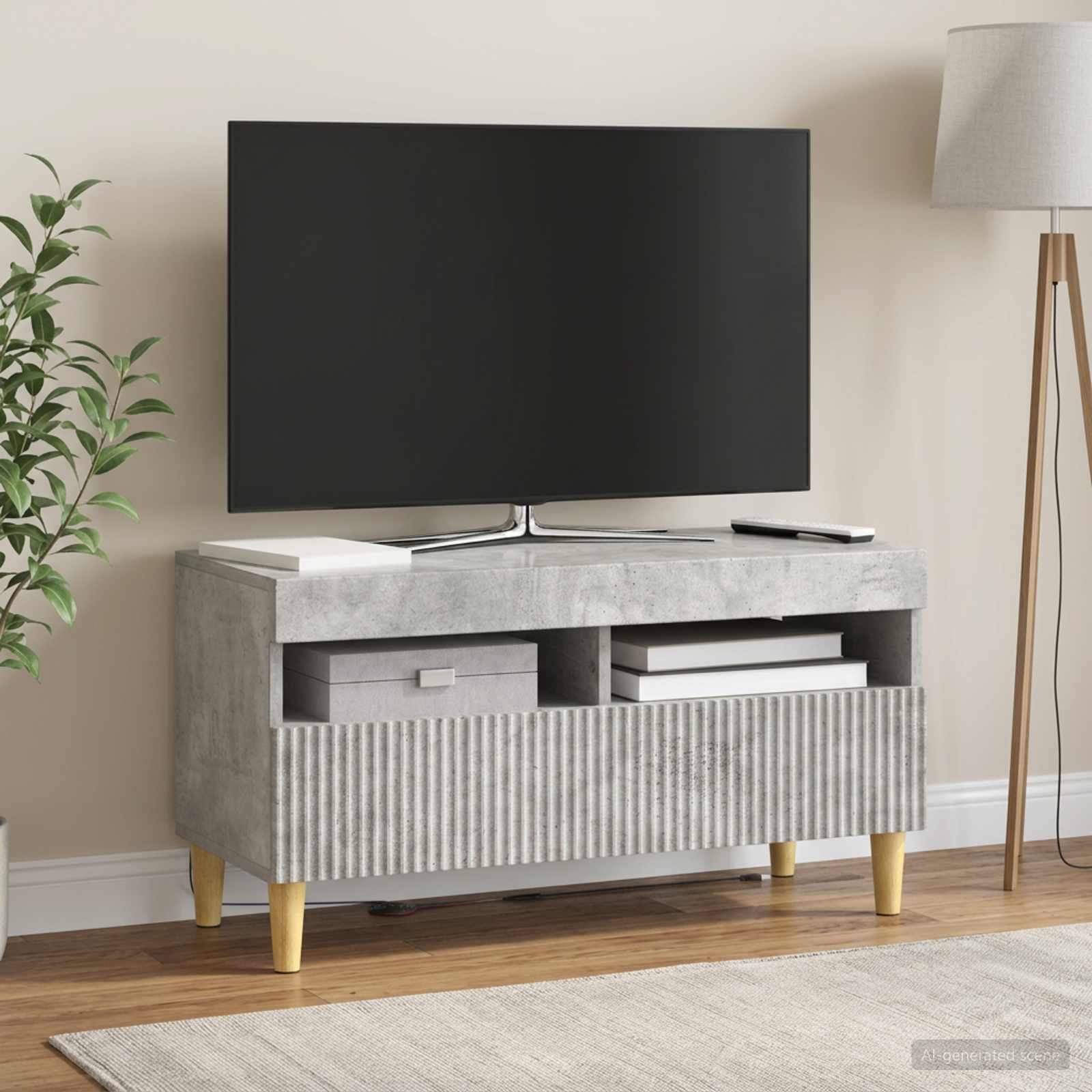 LED TV-kaappi ARNHEM 81 x 35 x 43 cm Betoninharmaa Tekninen puu - Image 4