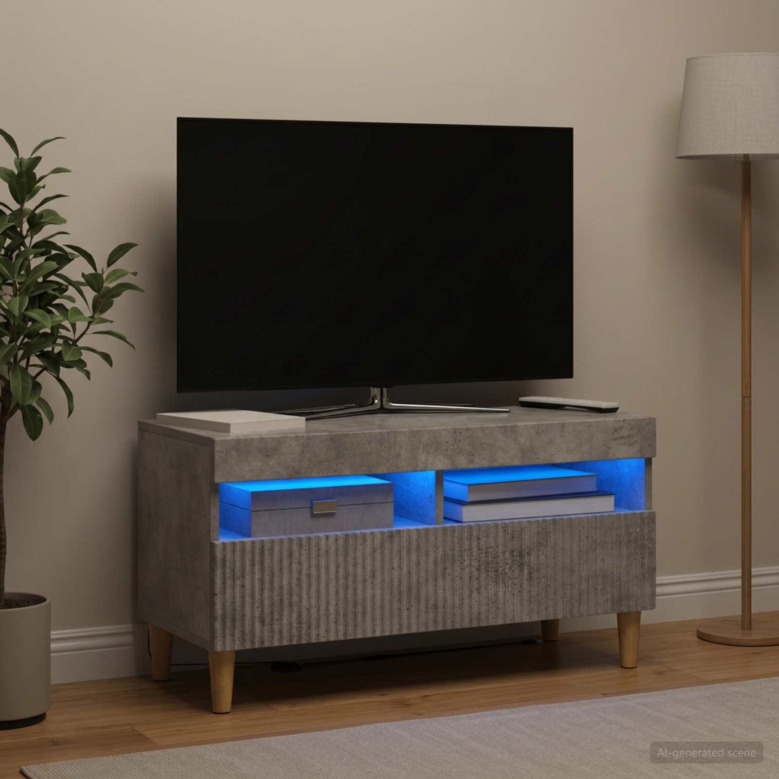 LED TV-kaappi Betoninharmaa Tekninen puu
