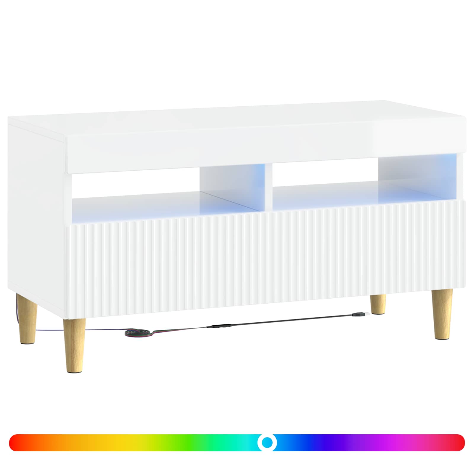 LED TV-kaappi Korkeakiiltoinen valkoinen Tekninen puu - Image 2