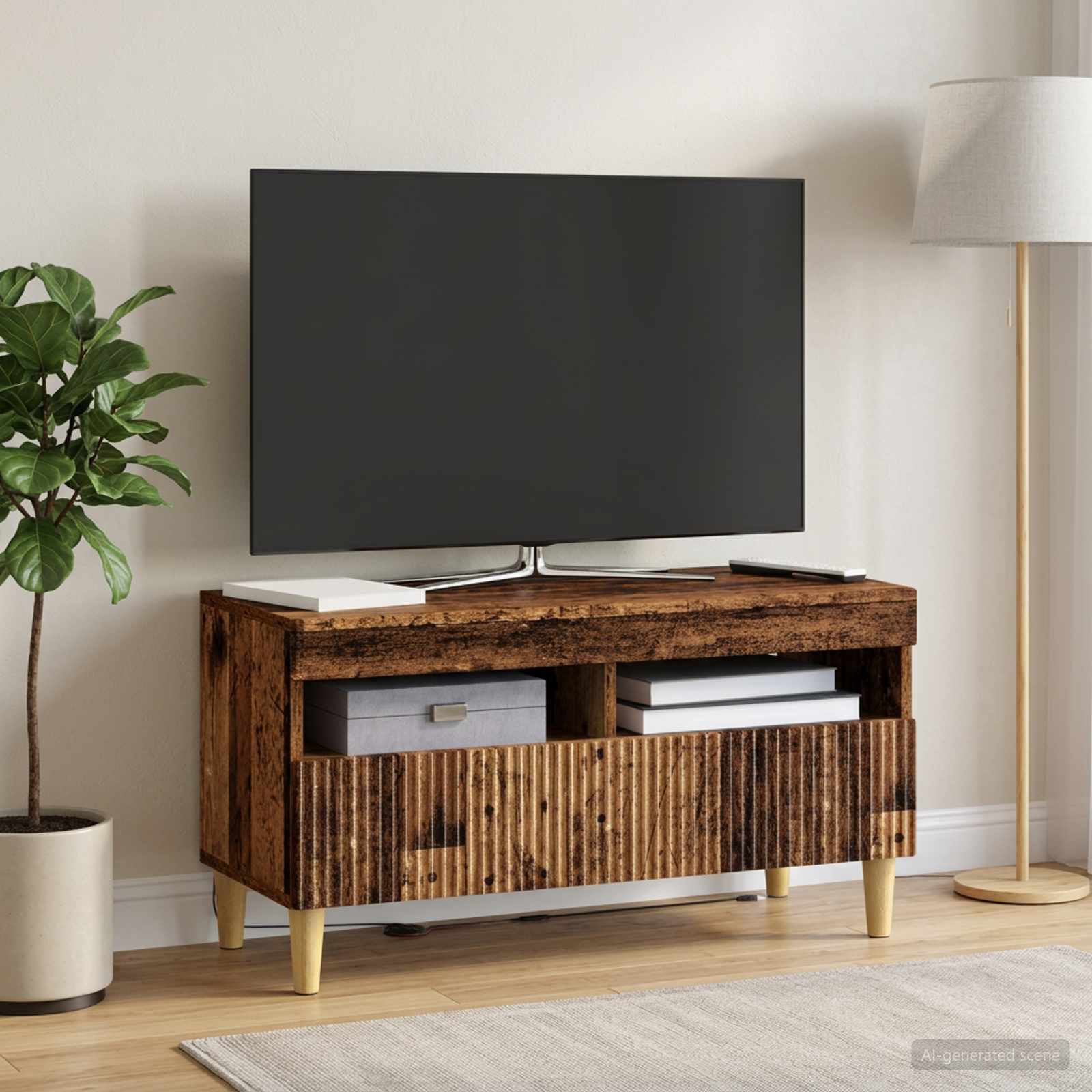LED TV-kaappi ARNHEM 81 x 35 x 43 cm Vanha puu Tekninen puu - Image 4