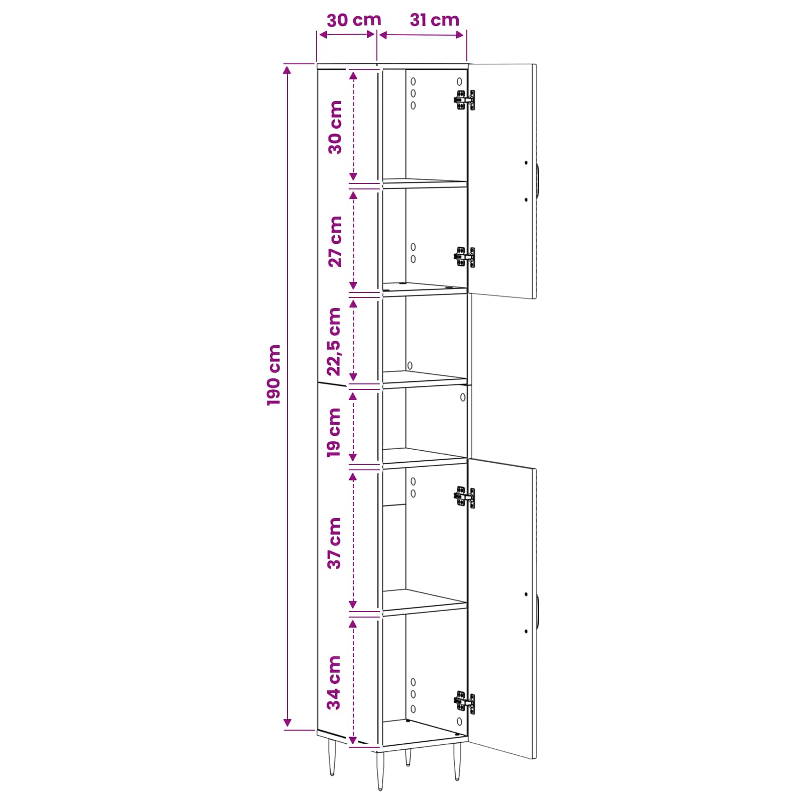 Bathroom Cabinet with Open Shelf HAARLEM size guide
