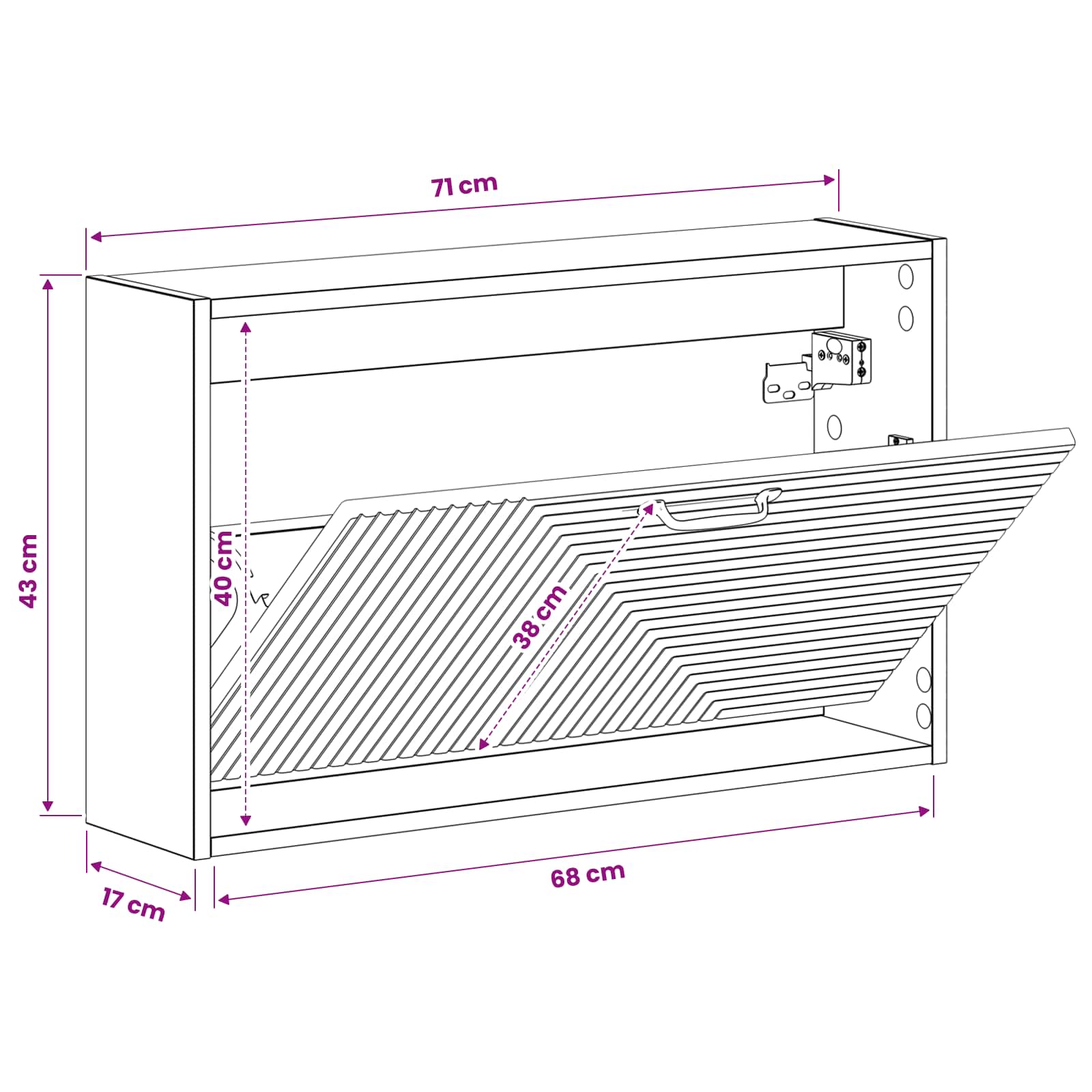 Wandgemonteerde Schoenkast HAARLEM 71 x 17 x 43 cm Bewerkt hout image 7