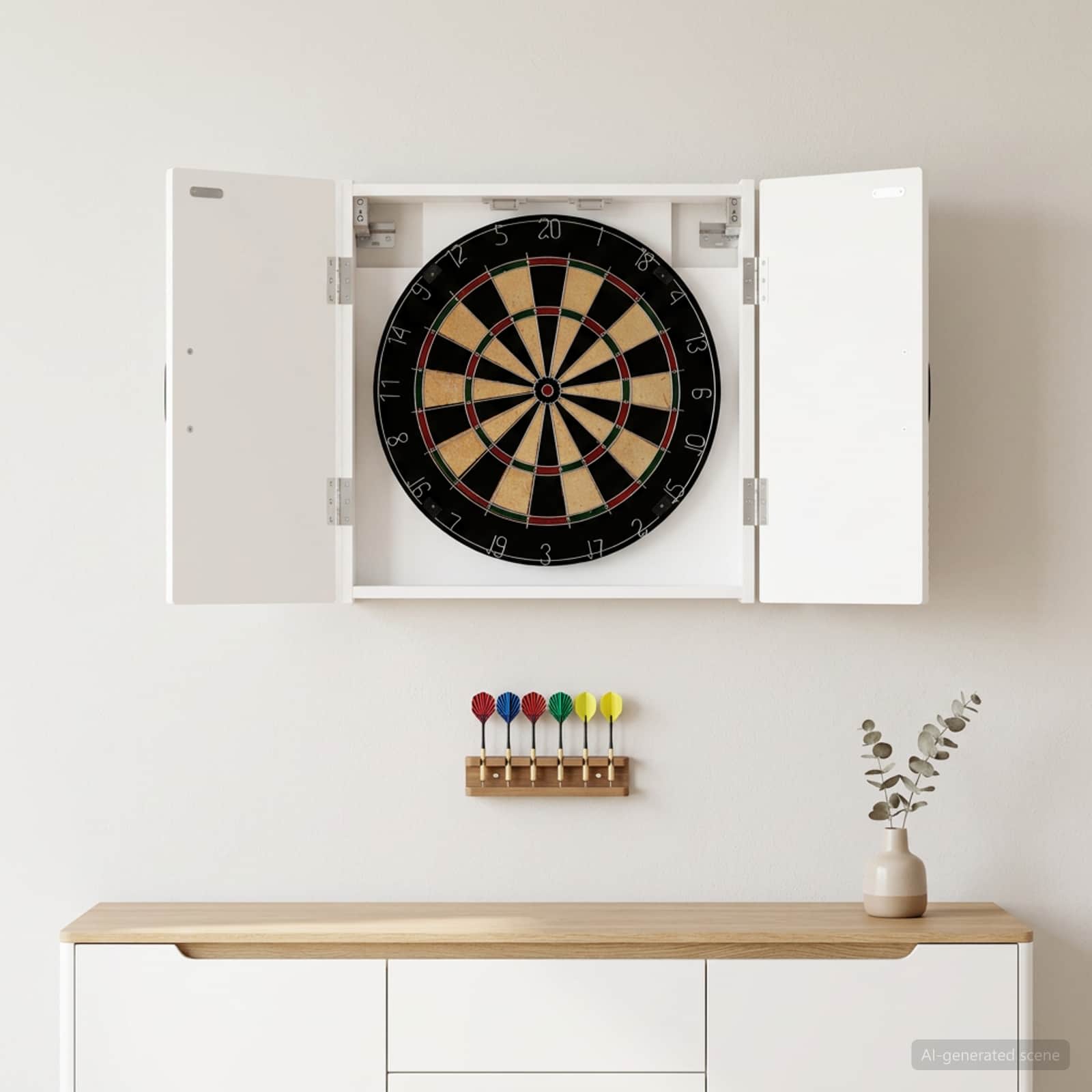 vidaXL Dartboard Skab HOORN Hvid 52,5 x 10,5 x 53,5 cm Konstrueret træ