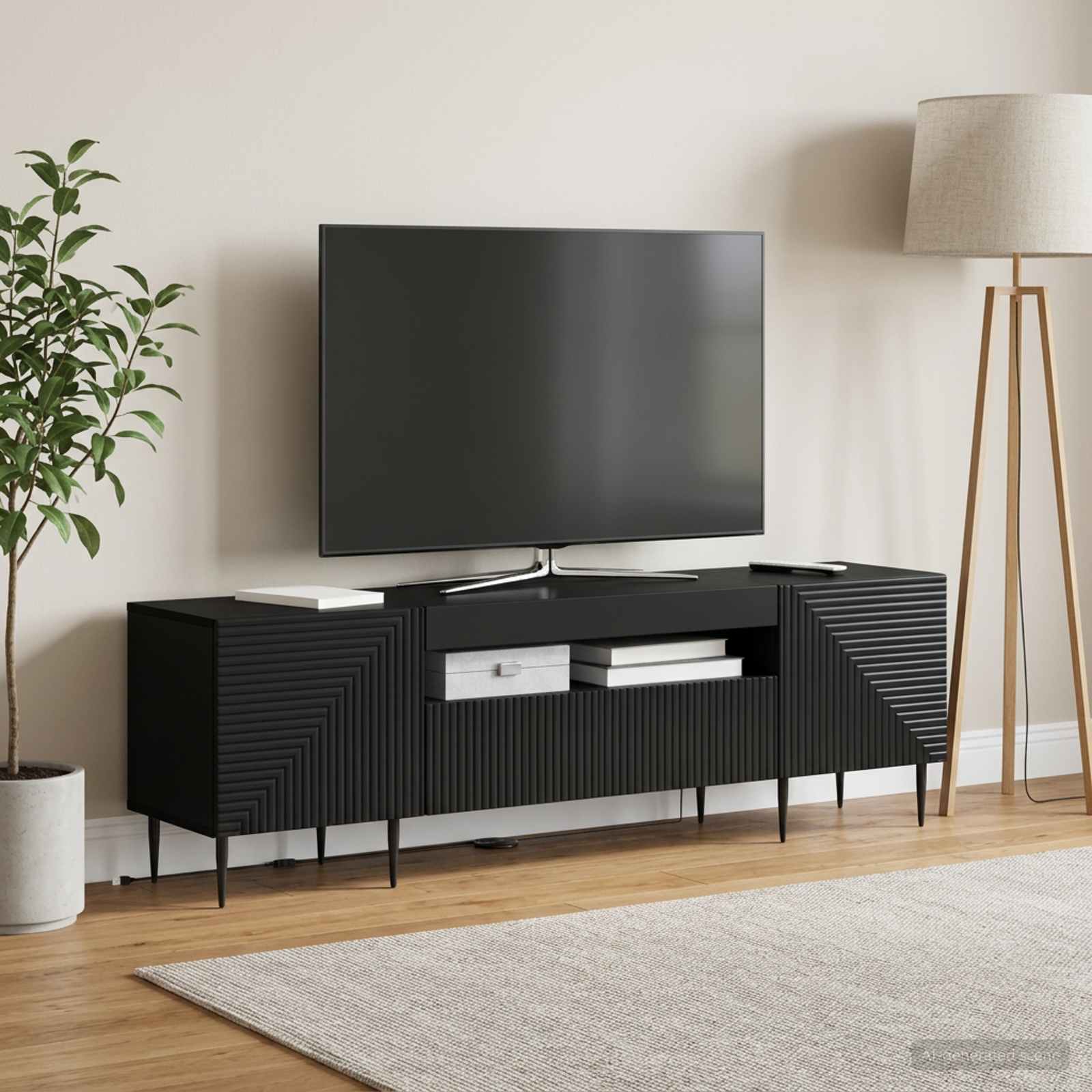 LED TV-kaappi Musta Tekninen puu