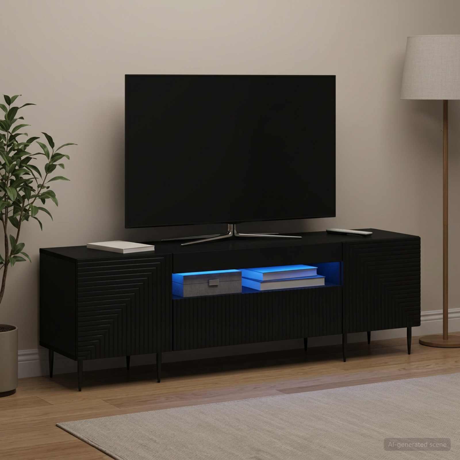 LED TV-kaappi HAARLEM 153 x 35 x 43 cm Musta Tekninen puu - Image 4