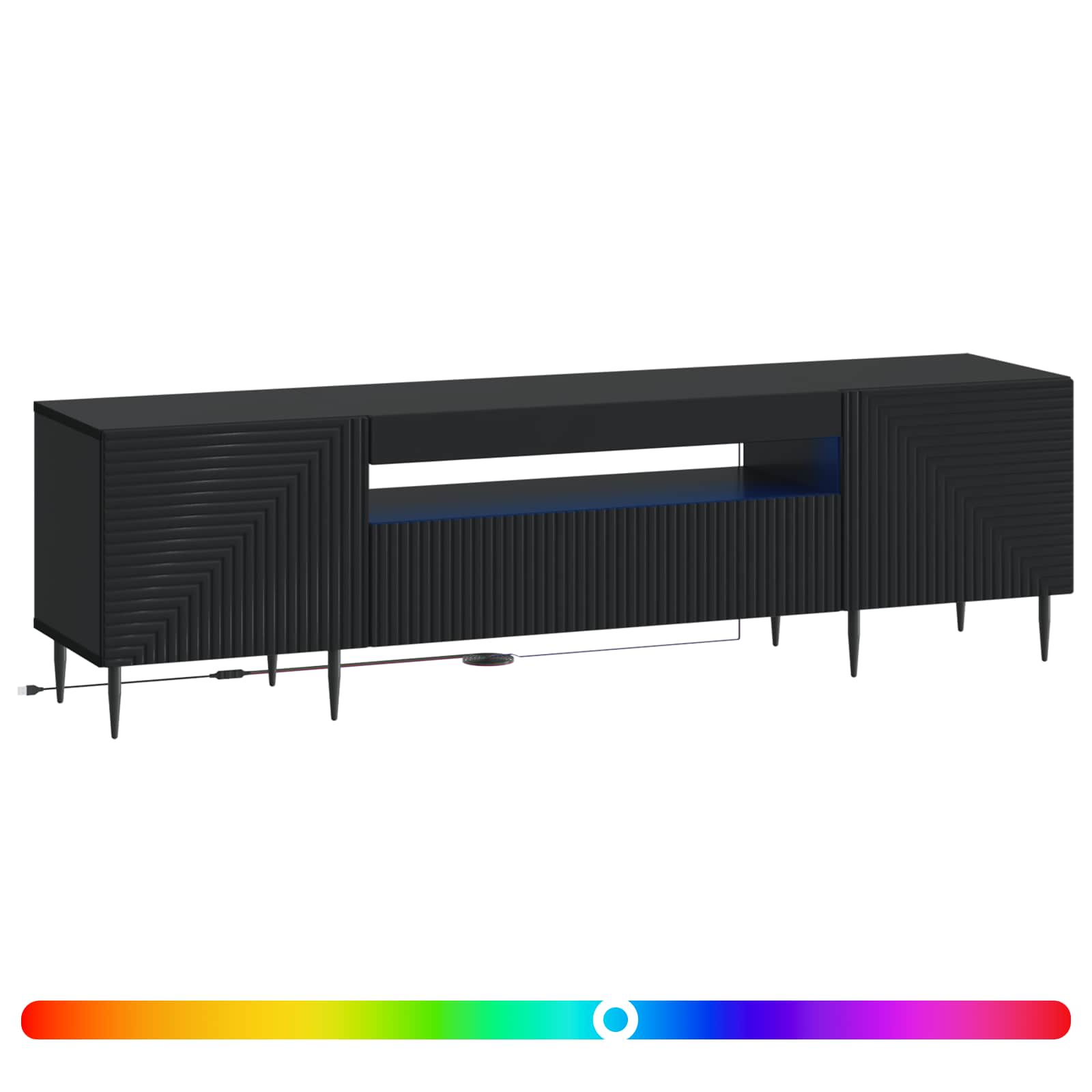 LED TV-kaappi Musta Tekninen puu - Image 2