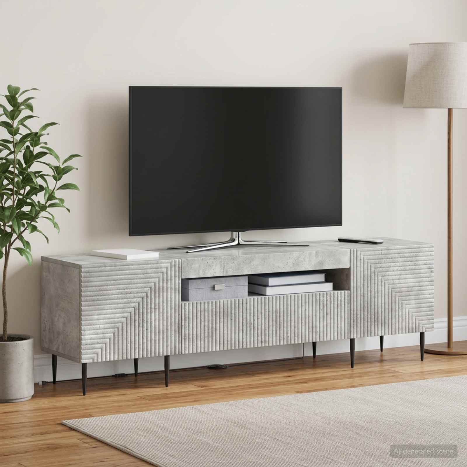 LED TV-kaappi HAARLEM 153 x 35 x 43 cm Betoninharmaa - Image 4