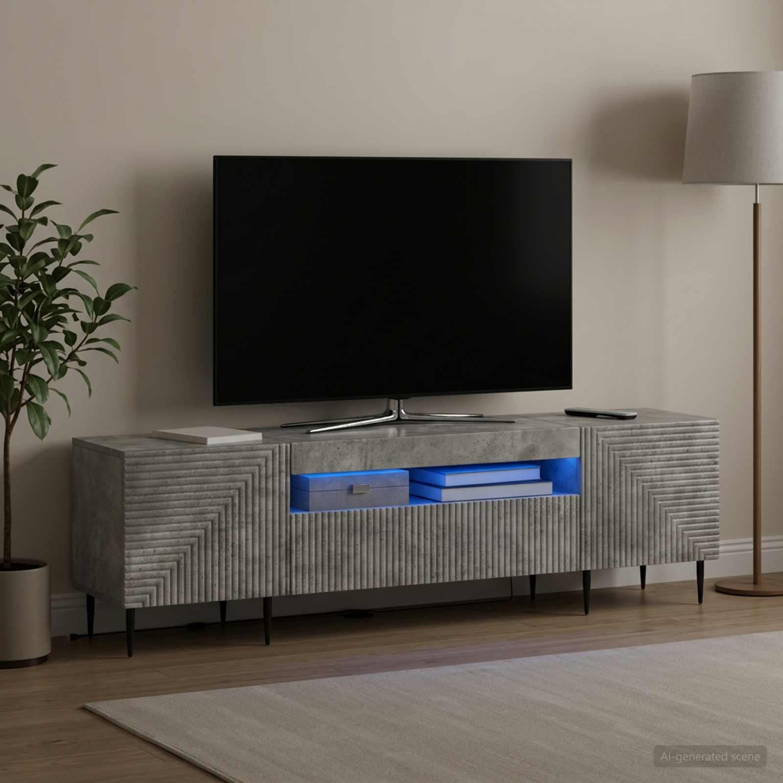 LED TV-kaappi Betoninharmaa Tekninen puu