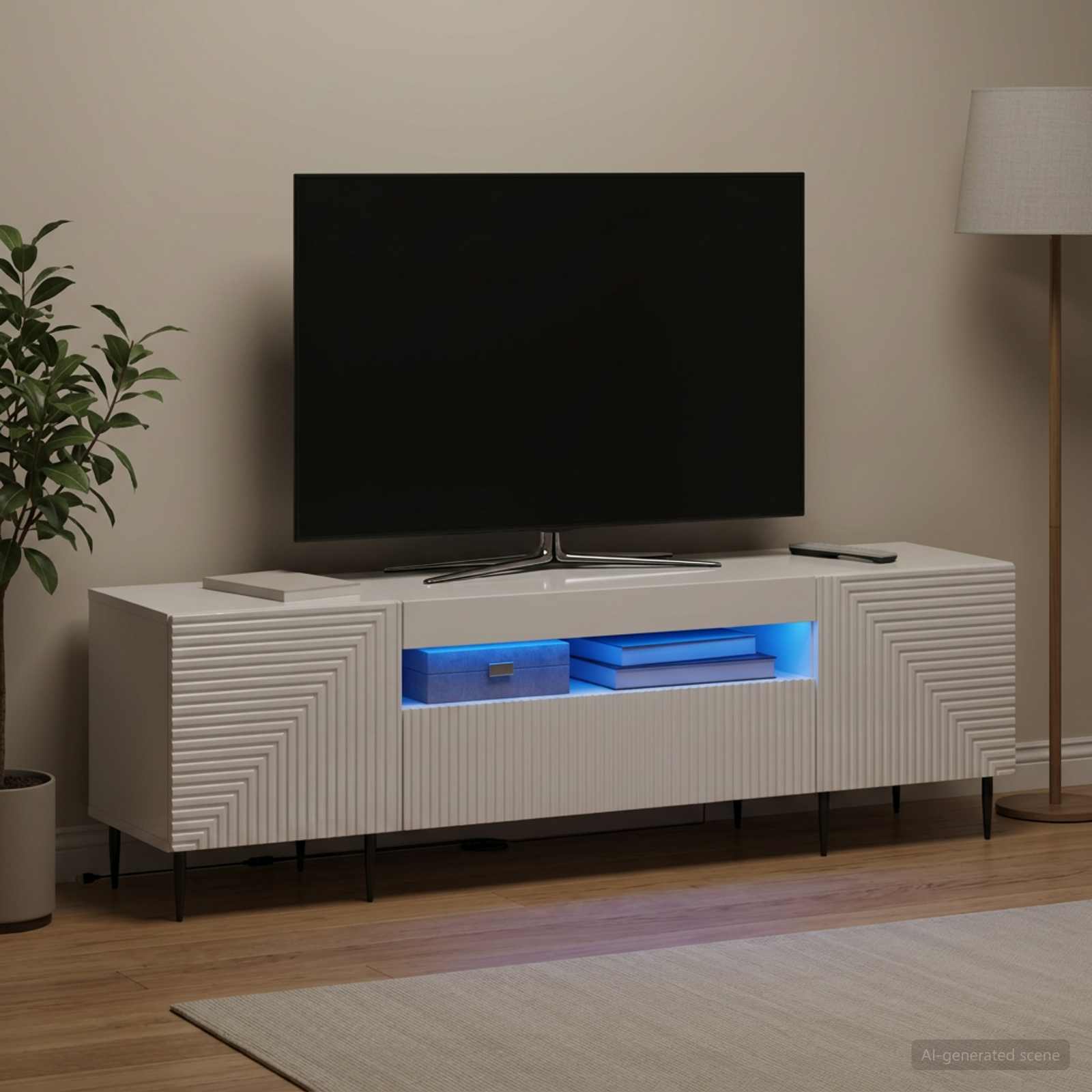 LED TV-kaappi Korkeakiiltoinen valkoinen Tekninen puu