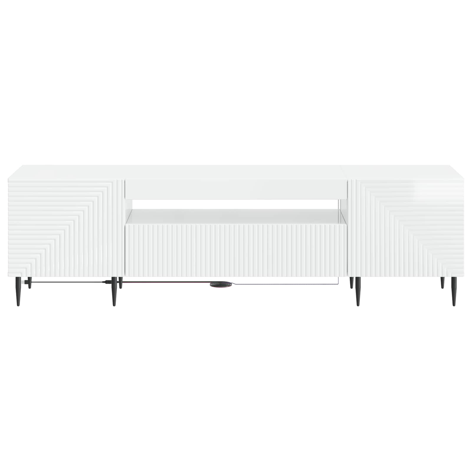 LED TV-kaappi Korkeakiiltoinen valkoinen Tekninen puu - Image 4