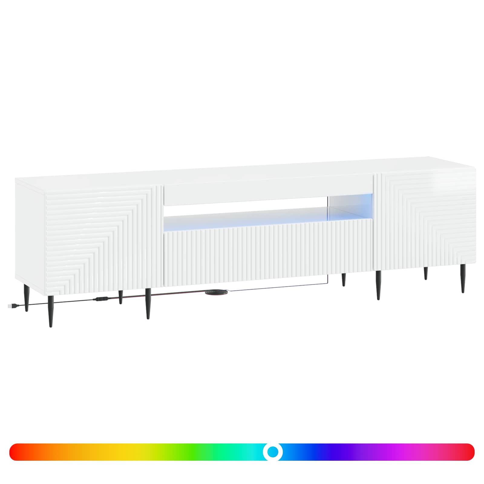 LED TV-kaappi Korkeakiiltoinen valkoinen Tekninen puu - Image 2