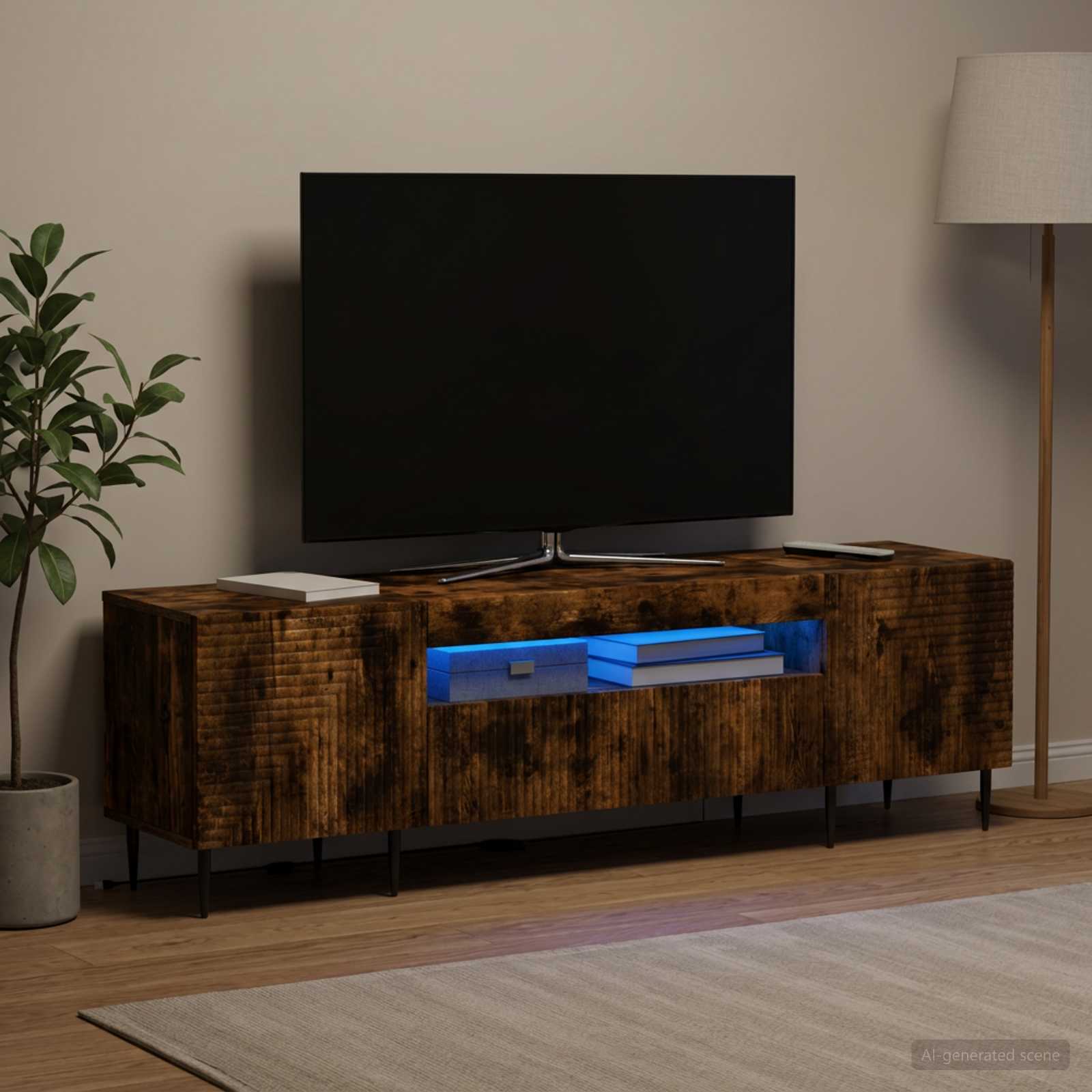 LED TV-kaappi HAARLEM 153 x 35 x 43 cm Savutammi Tekninen puu - Image 4
