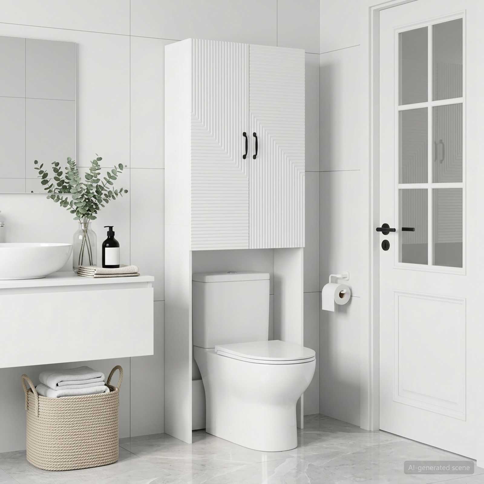 vidaXL Toalett skåp HAARLEM Vit 66 x 25,5 x 190 cm Konstruerat trä