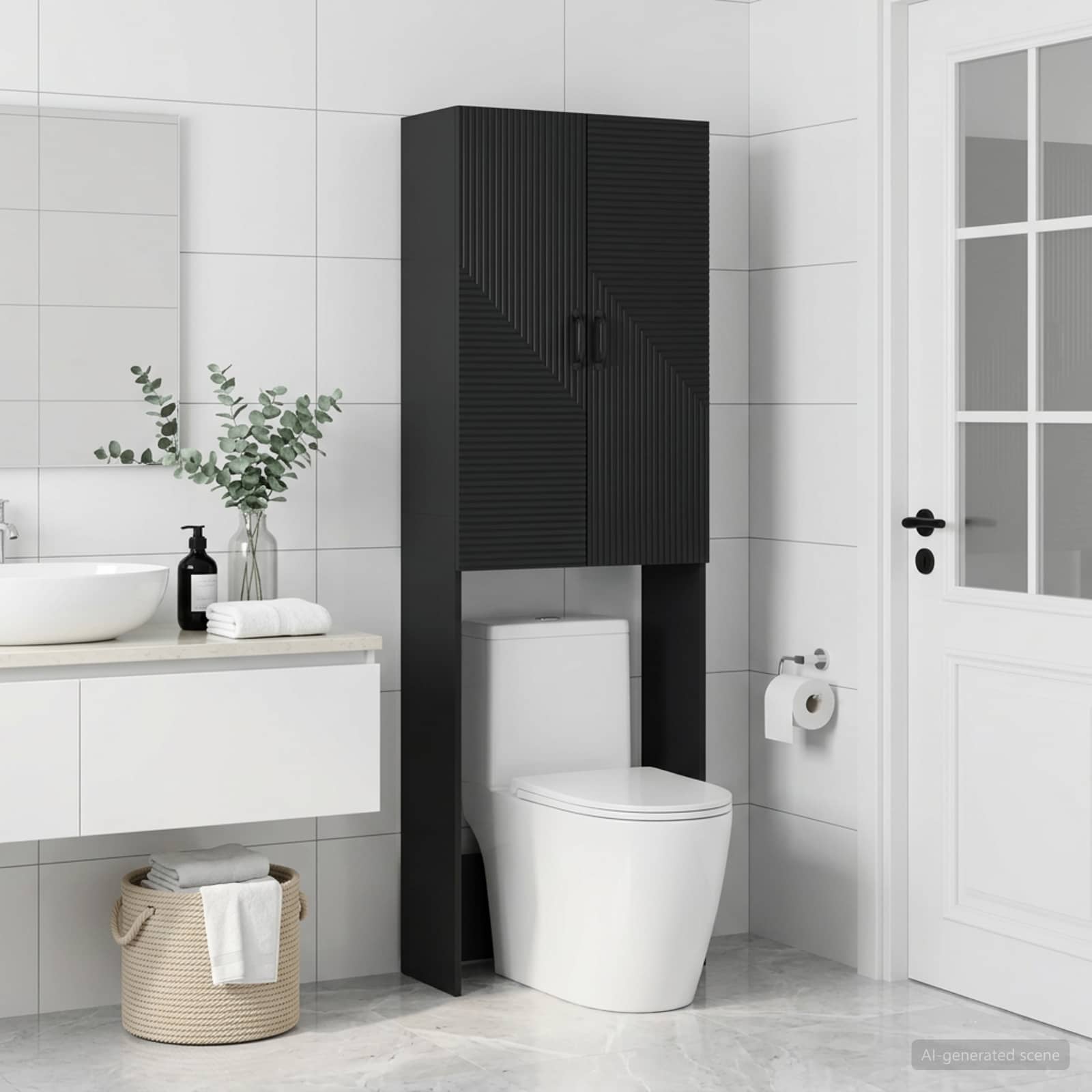 Toiletkast HAARLEM Zwart 66 x 25,5 x 190 cm Bewerkt hout - Afbeelding 3