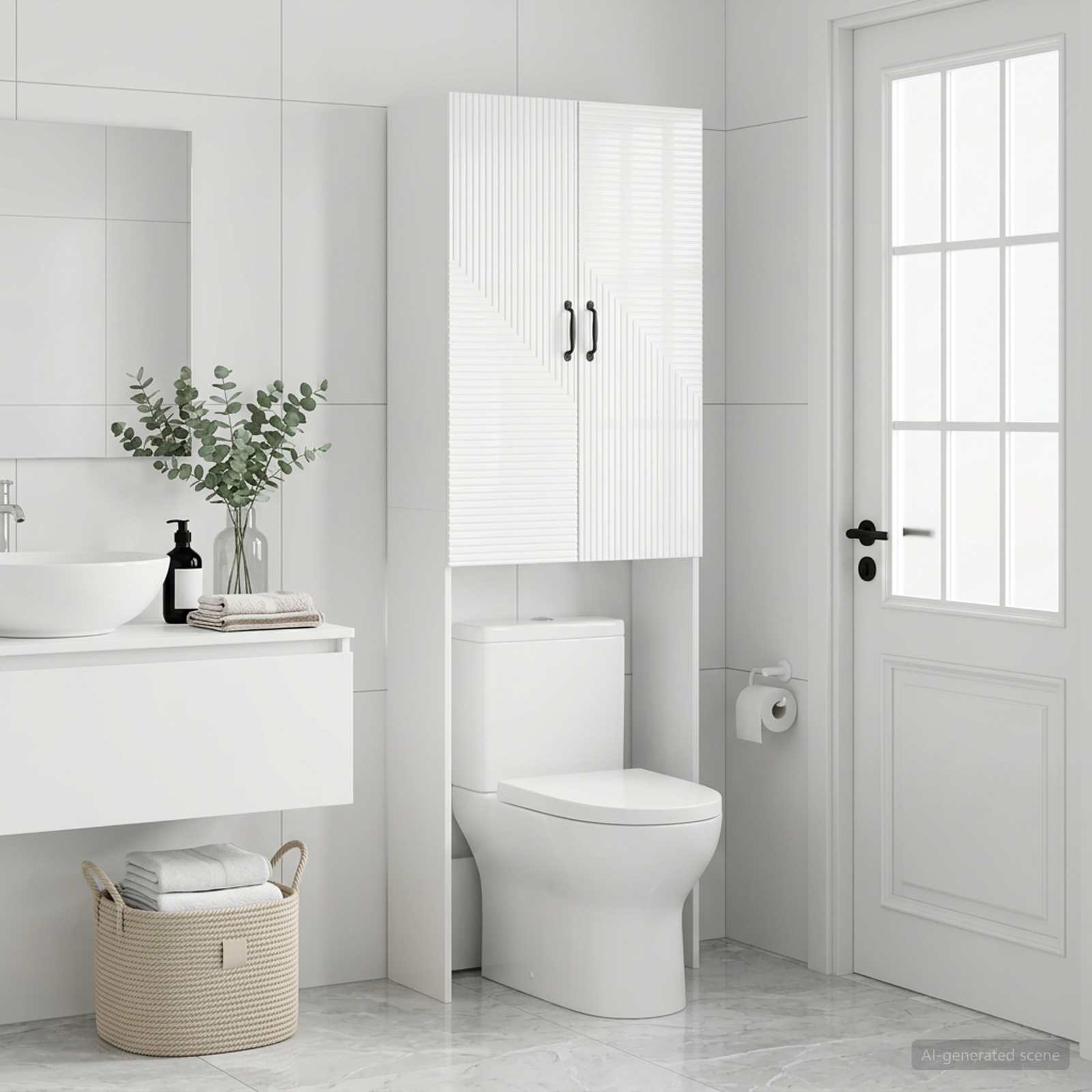 vidaXL Toiletkast HAARLEM Hoogglans Wit 66 x 25,5 x 190 cm
