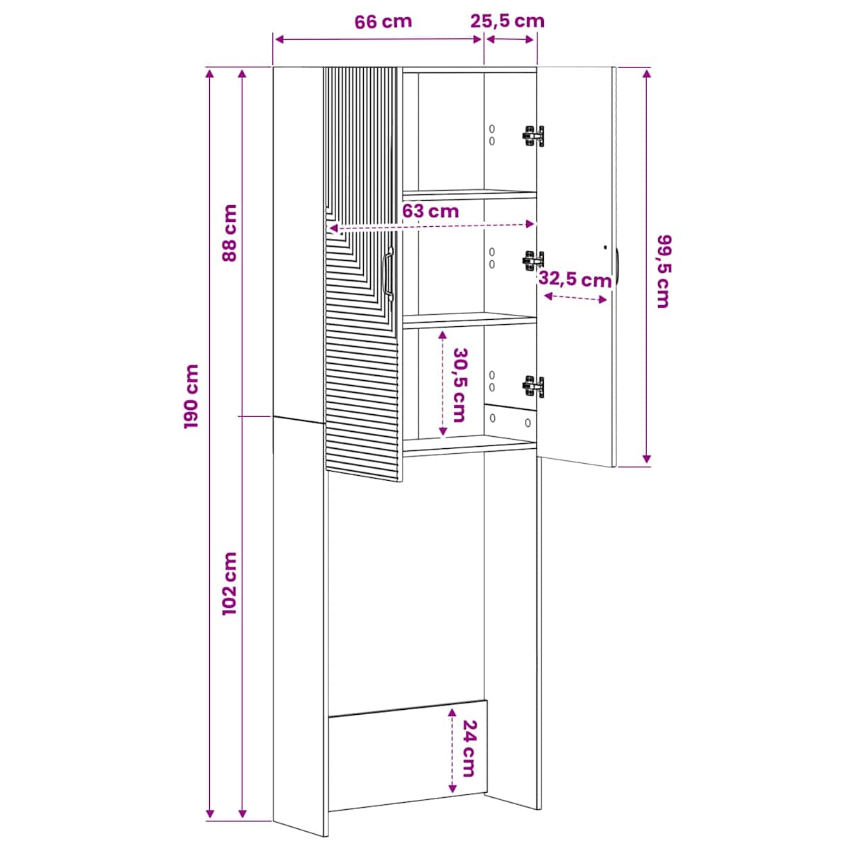 Toilet Skab HAARLEM 66 x 25,5 x 190 cm - Billede 10