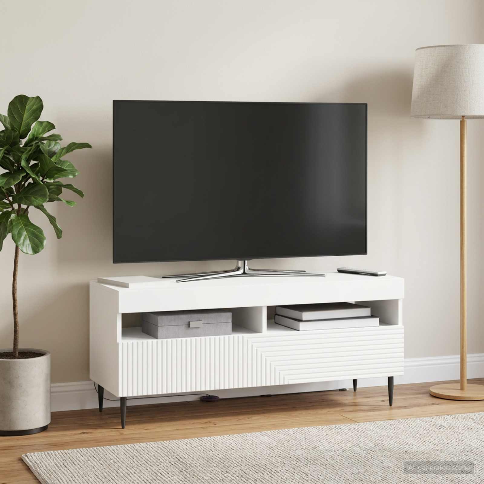 LED TV-kaappi HAARLEM 100 x 35 x 43 cm valkoinen Tekninen puu - Image 4