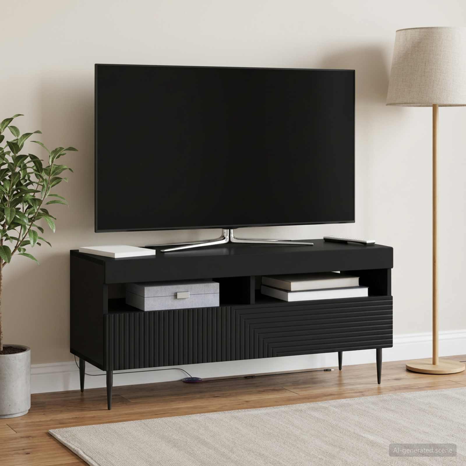 LED TV-kaappi Musta Tekninen puu