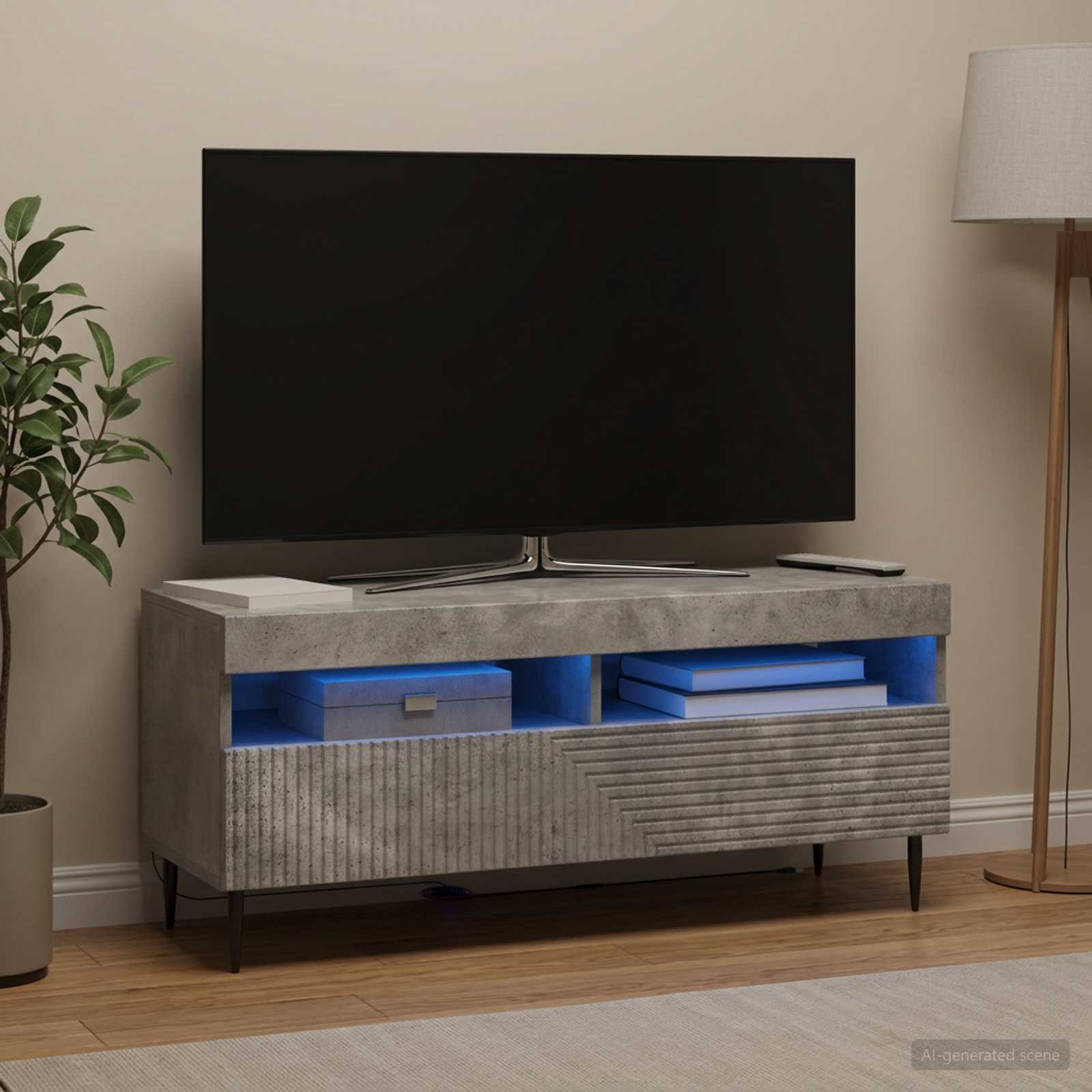 LED TV-kaappi Betoninharmaa Tekninen puu