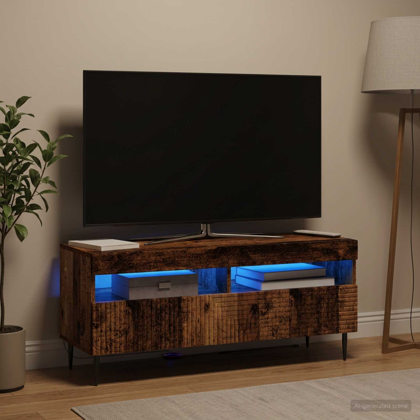 LED TV-kaappi HAARLEM 100 x 35 x 43 cm Vanha puu Tekninen puu - Image 4