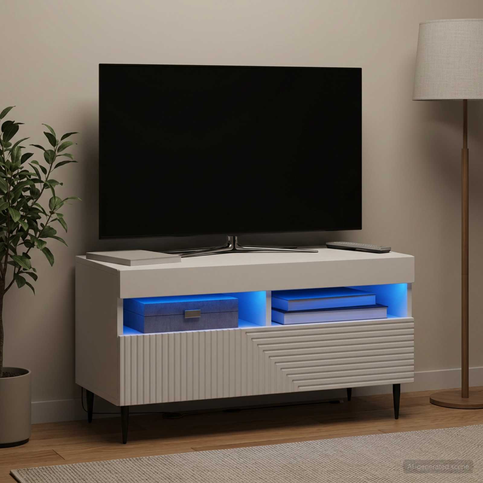 LED TV-kaappi HAARLEM 81 x 35 x 43 cm valkoinen Tekninen puu - Image 4