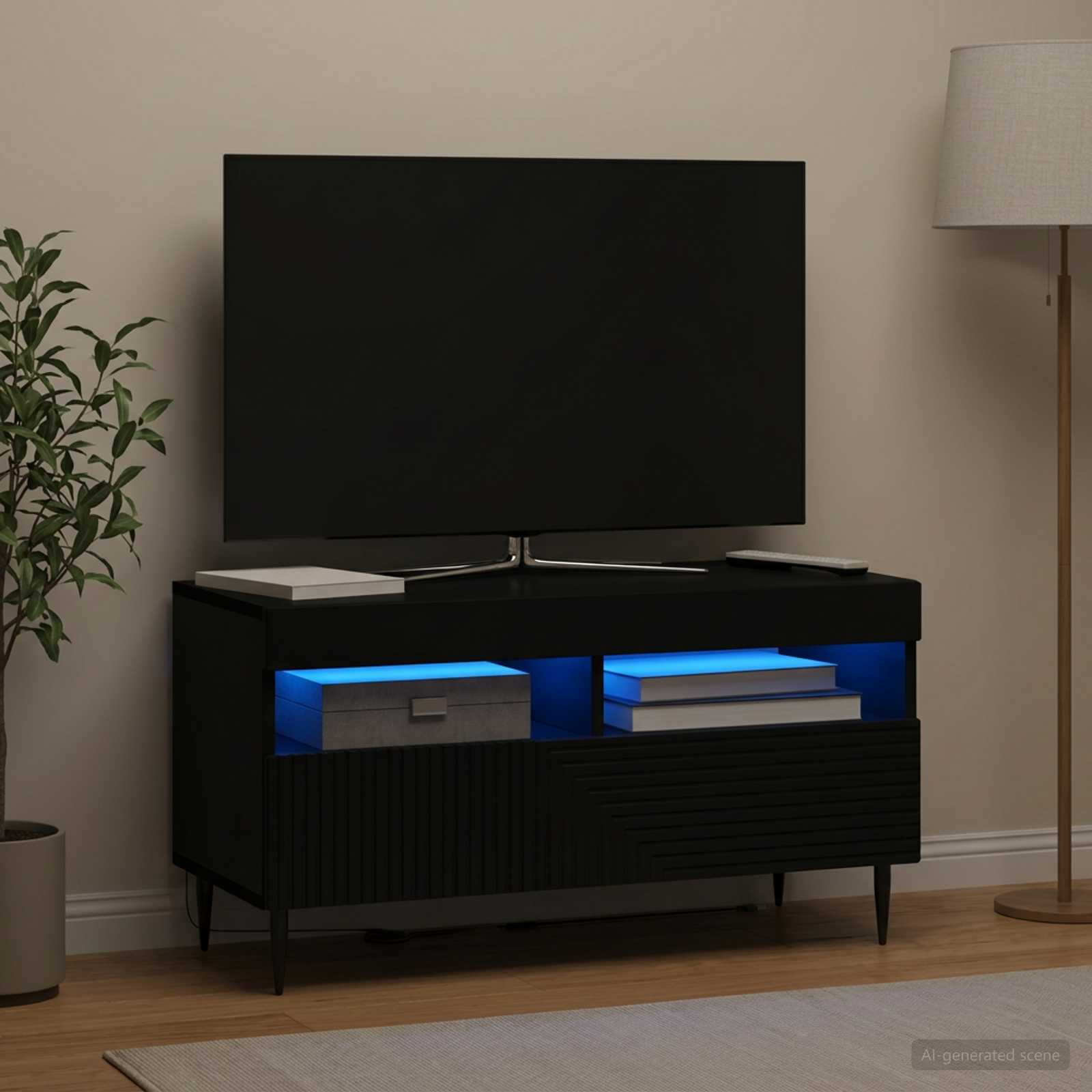 LED TV-kaappi Musta Tekninen puu