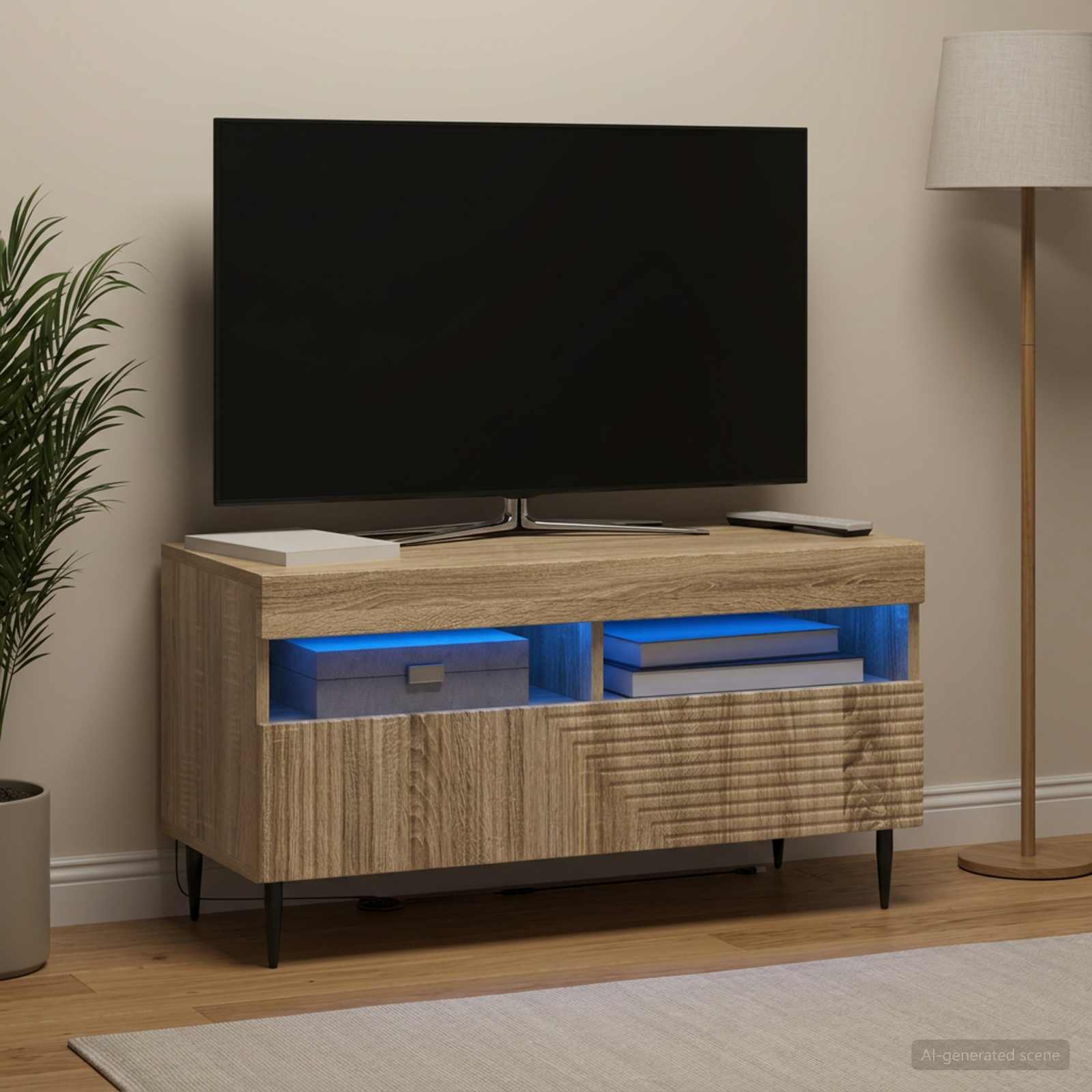 LED TV-kaappi Sonoma-tammi Tekninen puu