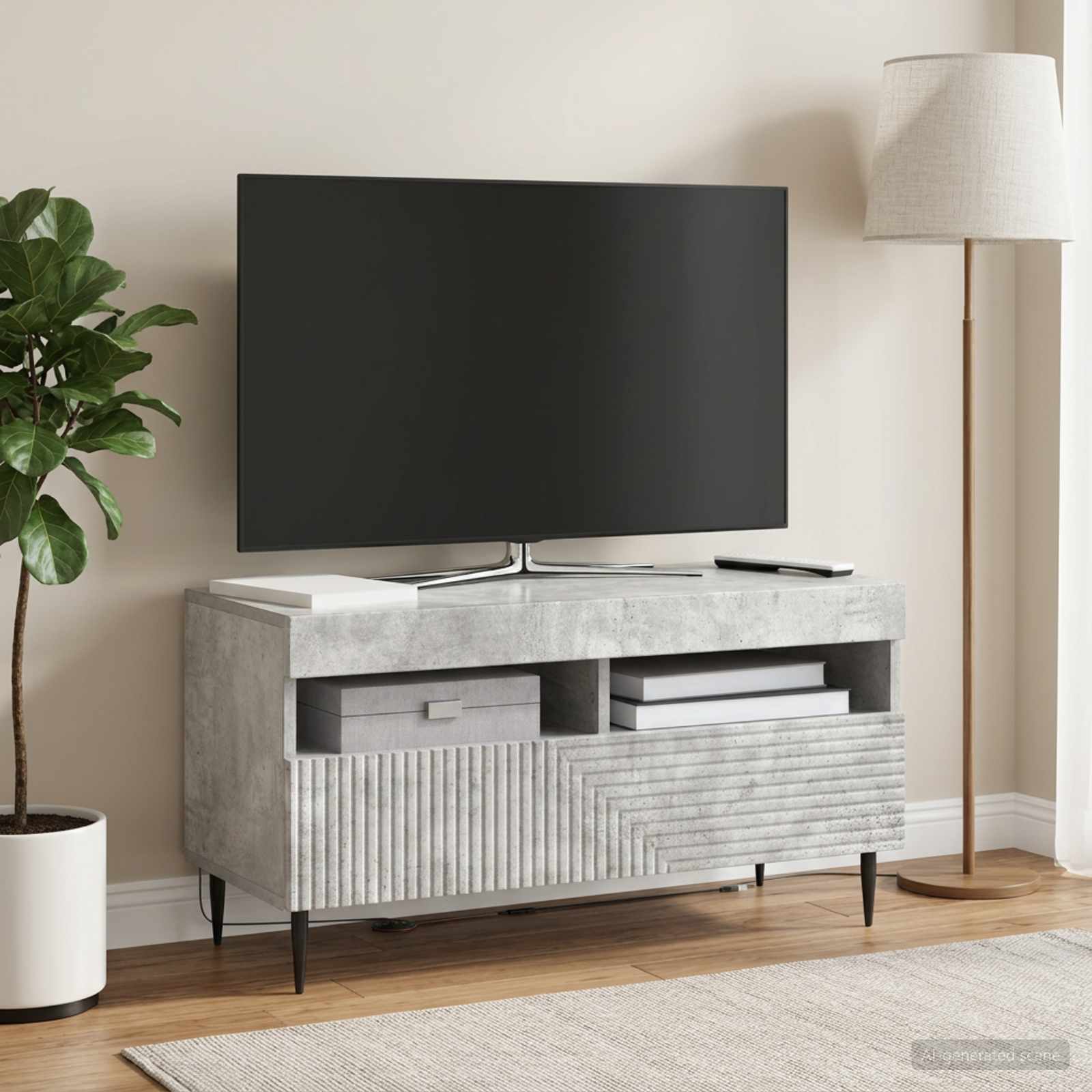 LED TV-kaappi Betoninharmaa Tekninen puu