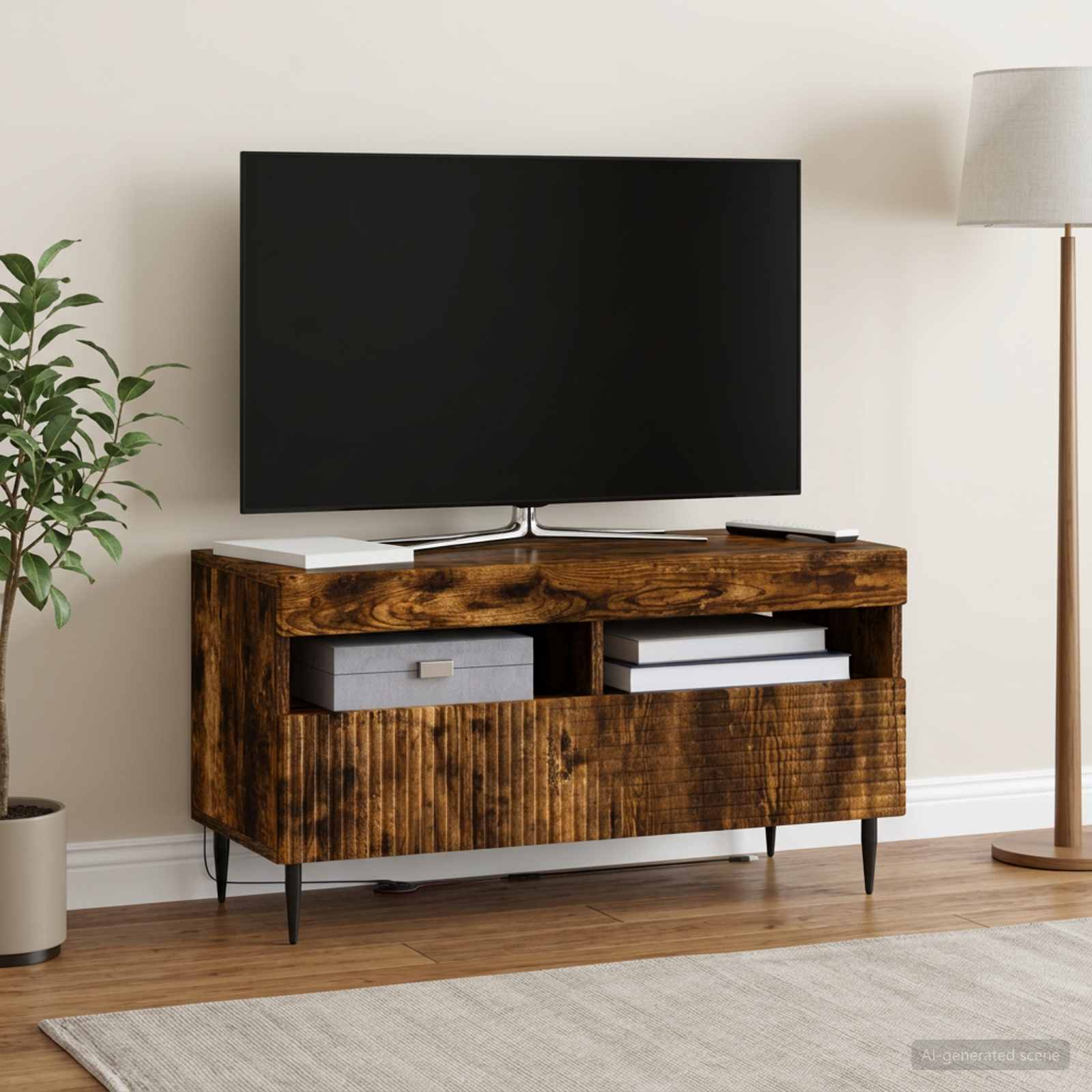 LED TV-kaappi HAARLEM 81 x 35 x 43 cm Savutammi Tekninen puu - Image 4