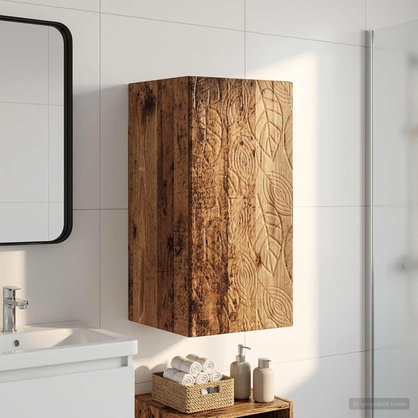 Armario de pared para baño DELFT Madera envejecida