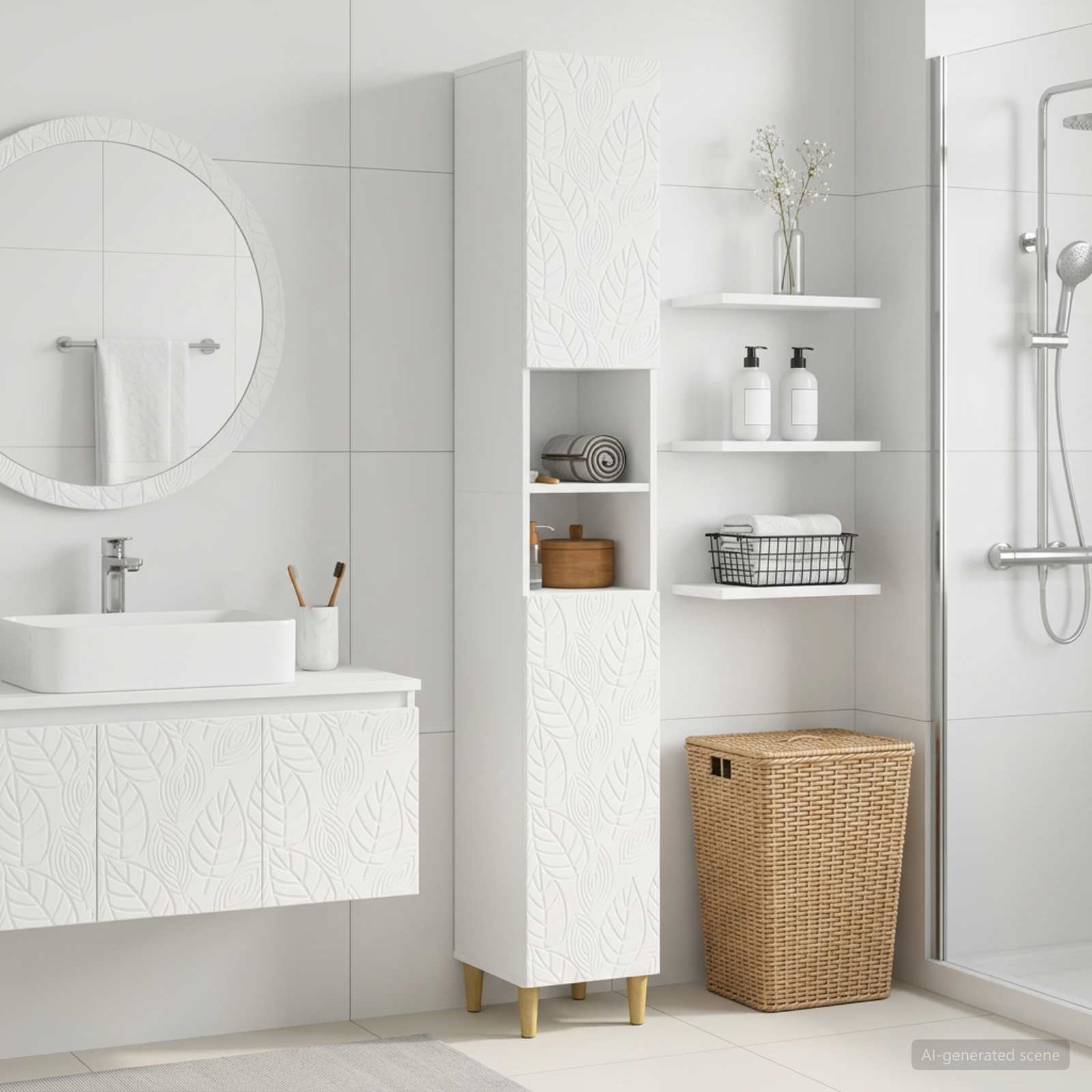 vidaXL Badrumsskåp med Öppen Hylla DELFT Vit 30 x 31 x 190 cm