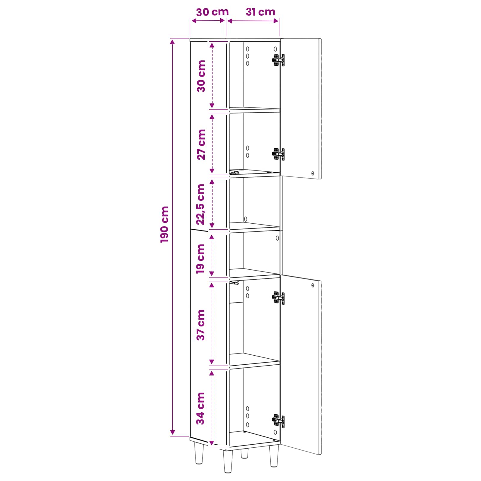 Bathroom Cabinet with Open Shelf DELFT size guide