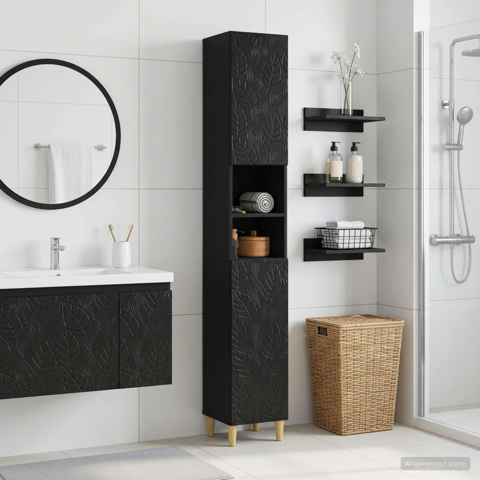 vidaXL Badezimmerschrank mit offenem Regal DELFT Schwarz
