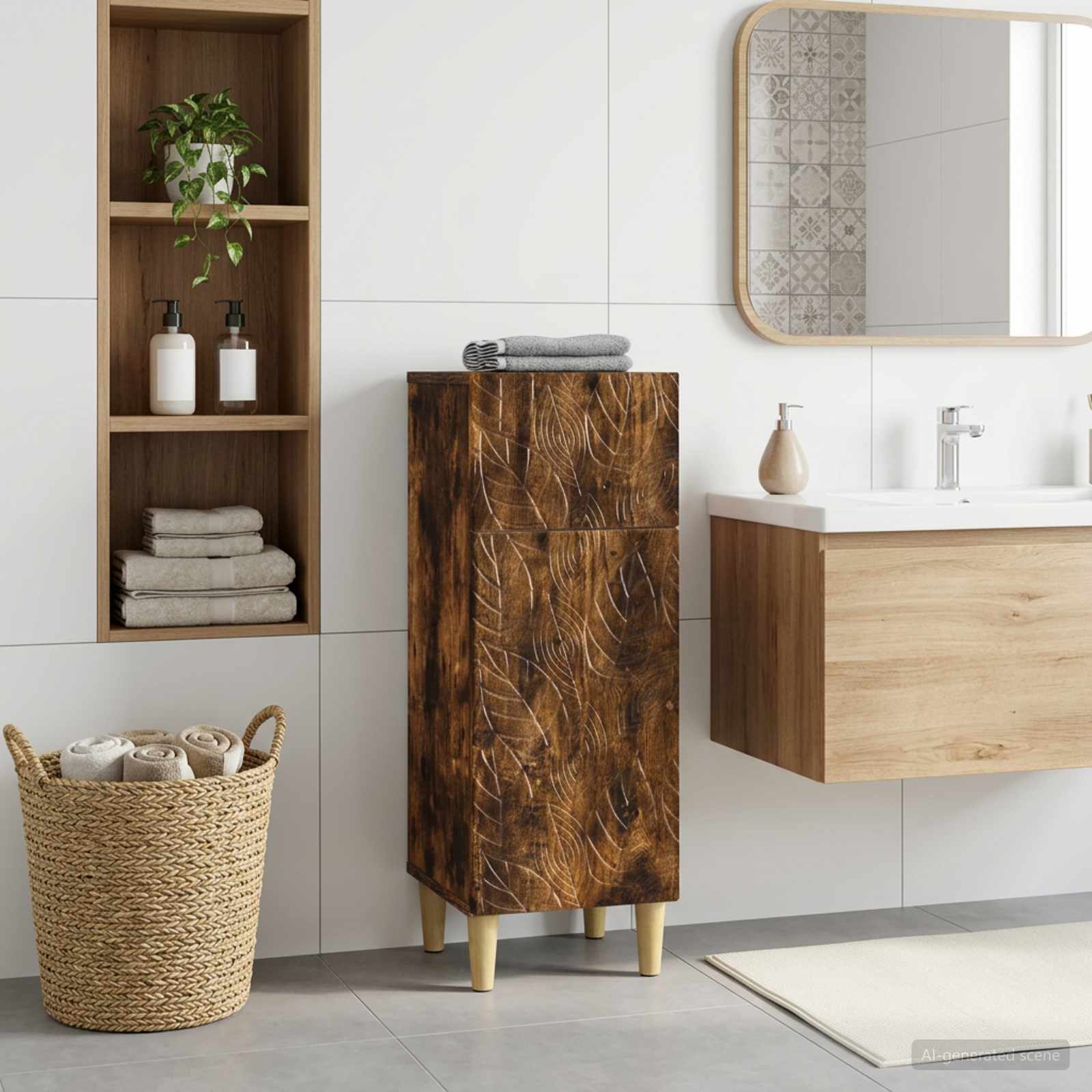 Armario de Almacenamiento para Baño DELFT Roble Ahumado