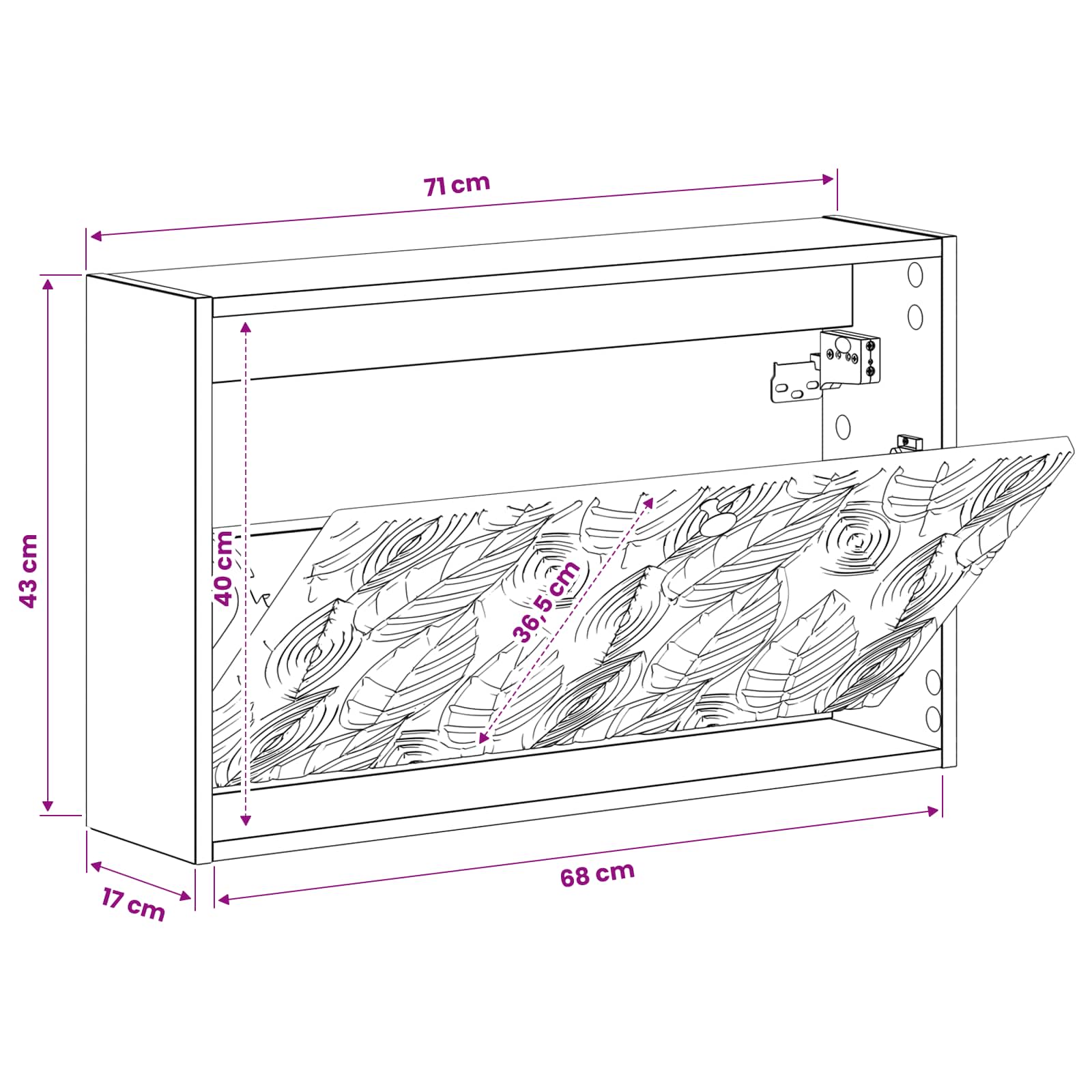 Wandgemonteerde Schoenkast DELFT 71 x 17 x 43 cm Bewerkt hout image 8