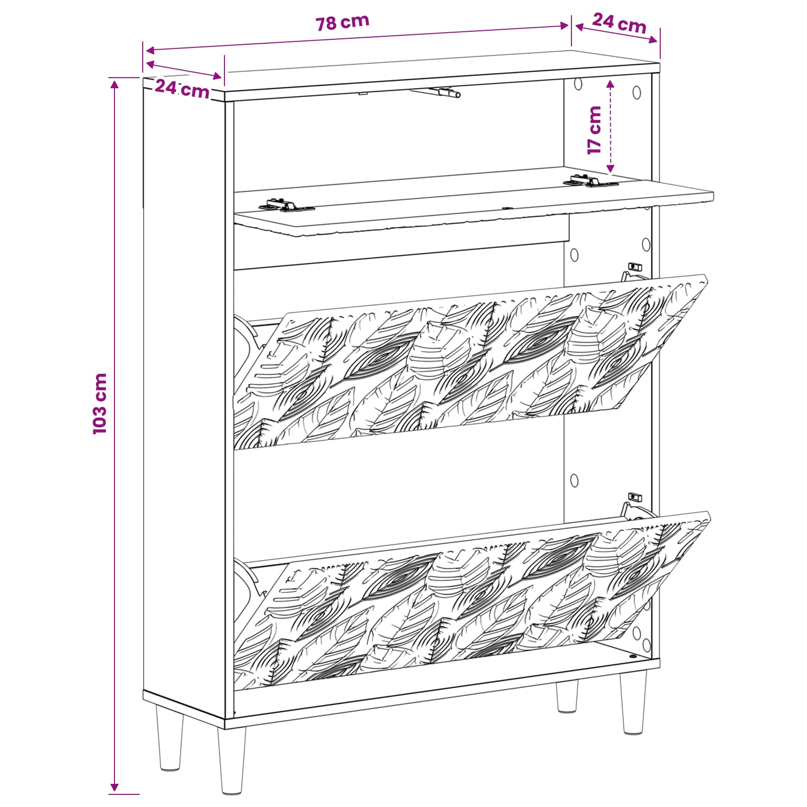 Schoenenkast DELFT 78 x 24 x 103 cm Bewerkt hout Gerookt eiken image 8