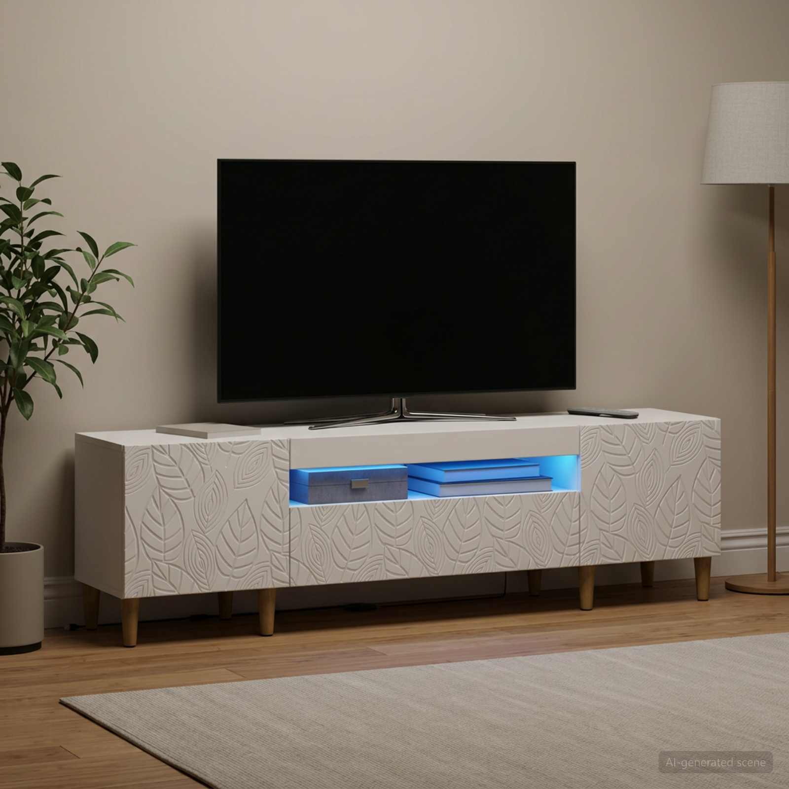 LED TV-kaappi valkoinen Tekninen puu