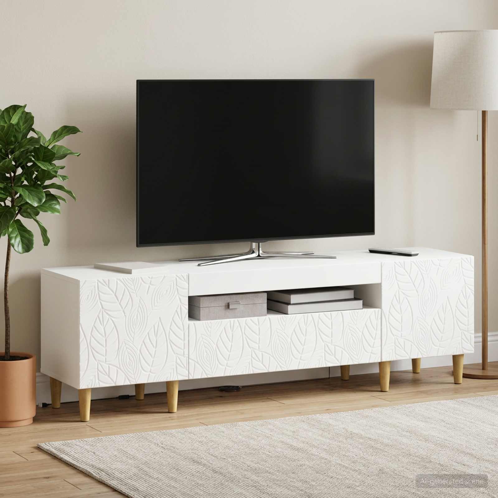 LED TV omarica DELFT 153 x 35 x 43 cm Bela Inženirski les