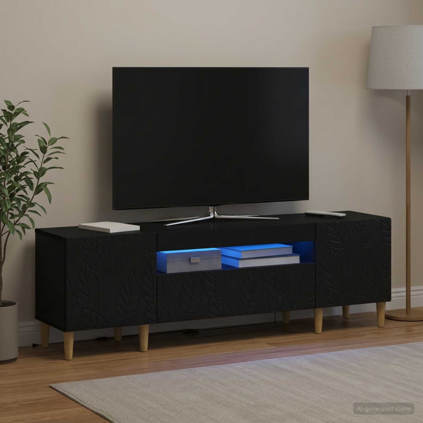 LED TV-kaappi Musta Tekninen puu