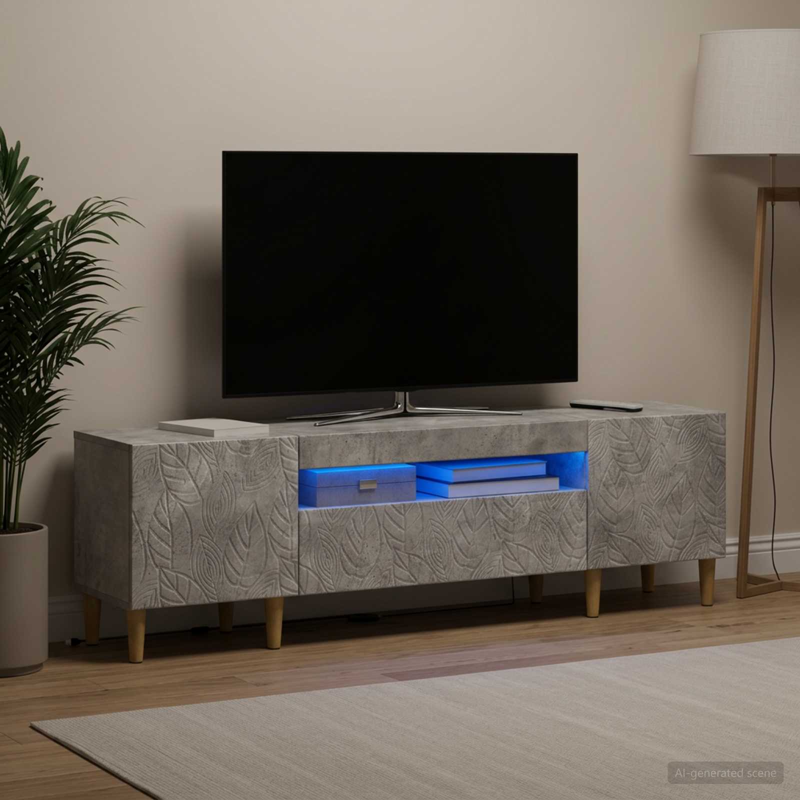 LED TV-kaappi Betoninharmaa Tekninen puu