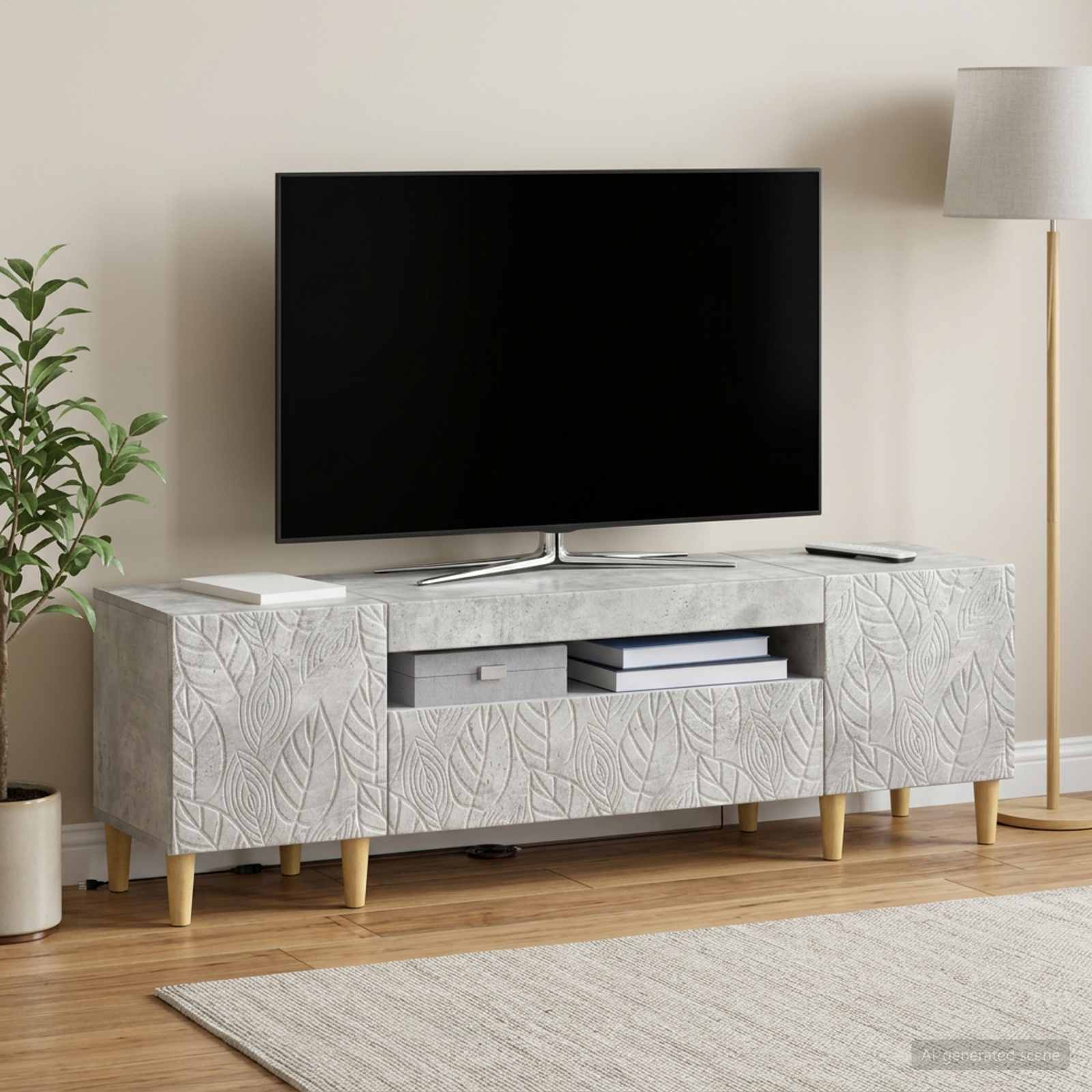LED TV omarica DELFT 153 x 35 x 43 cm Betonsko siva