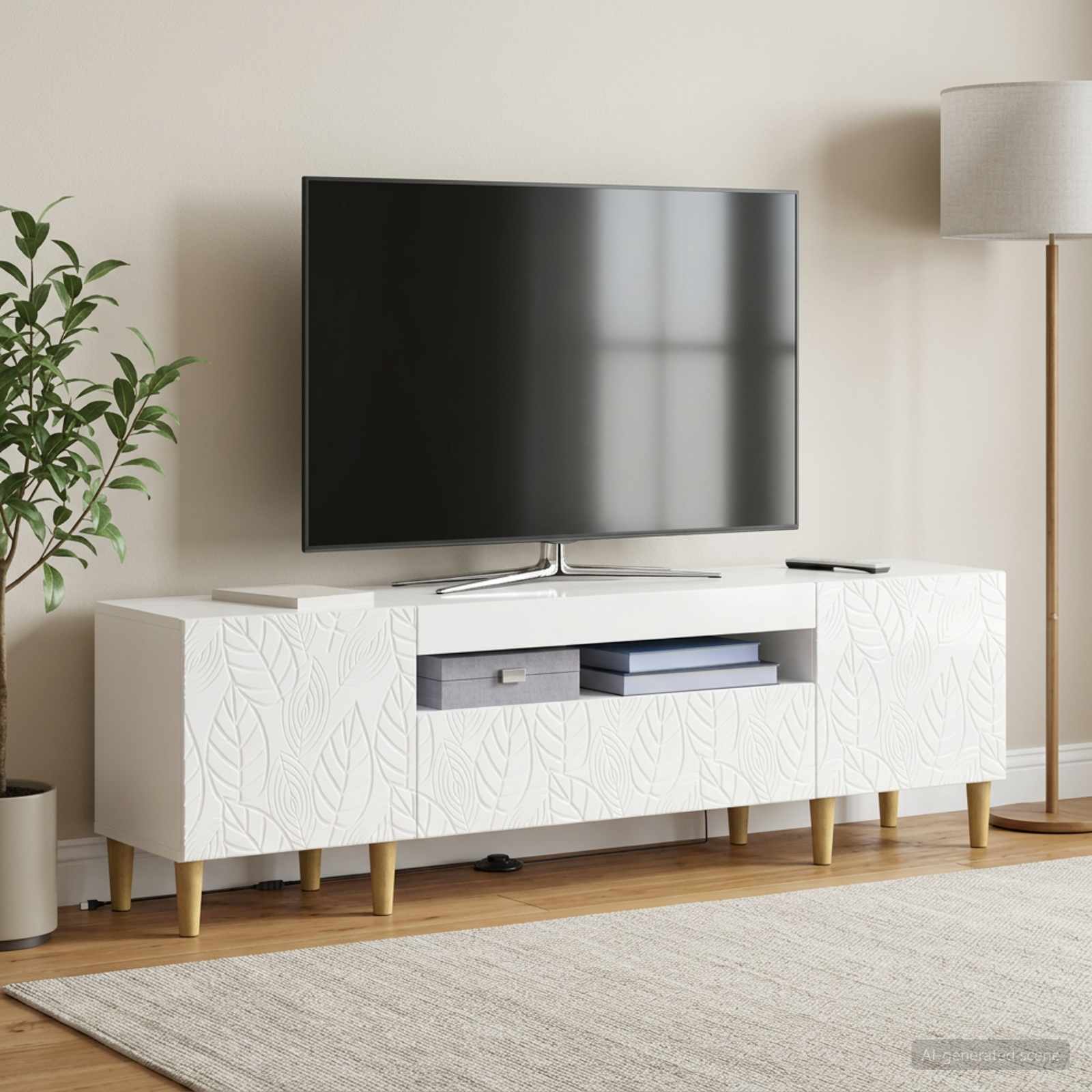 LED TV-kaappi Korkeakiiltoinen valkoinen Tekninen puu