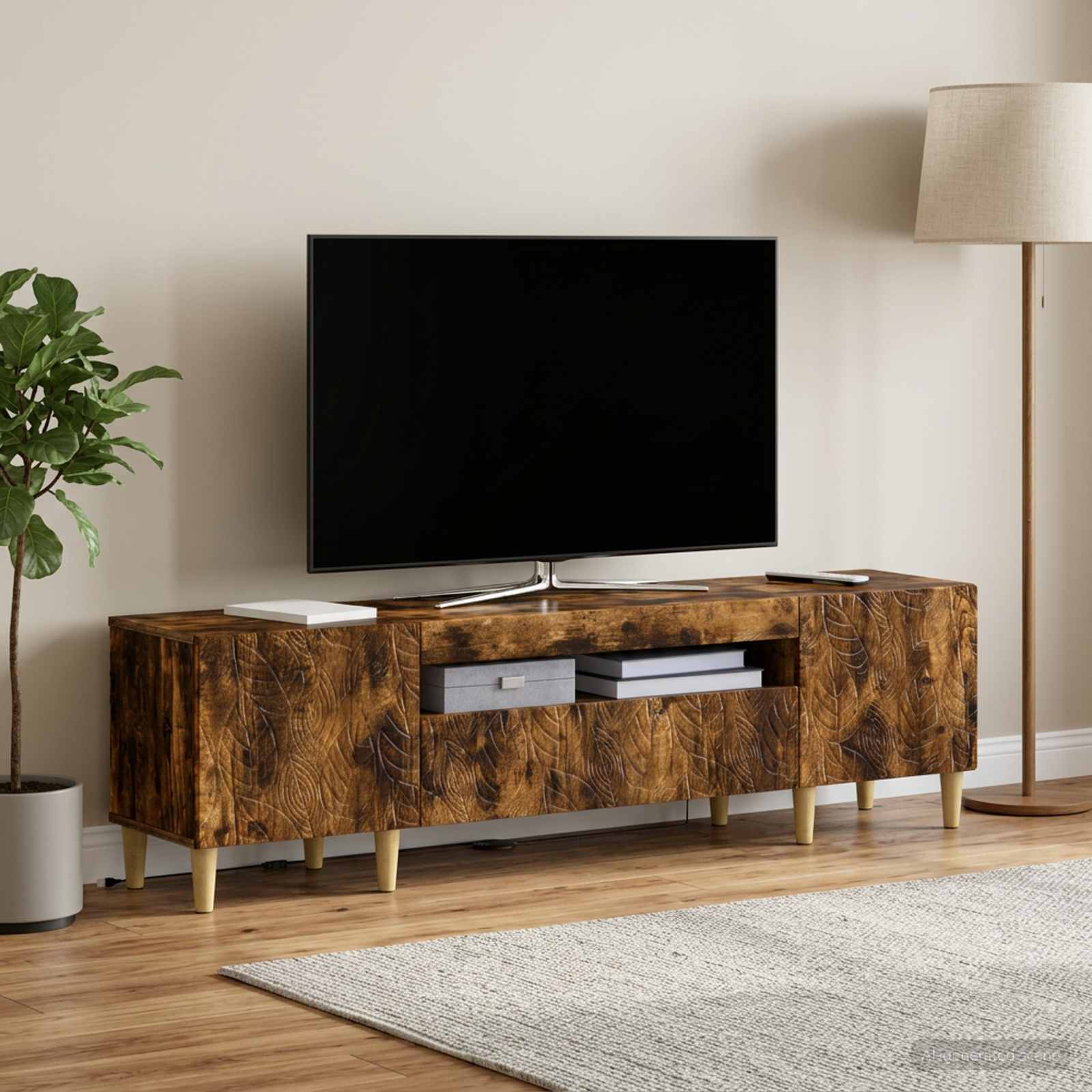 LED TV-kaappi DELFT 153 x 35 x 43 cm Savutammi Tekninen puu - Image 4