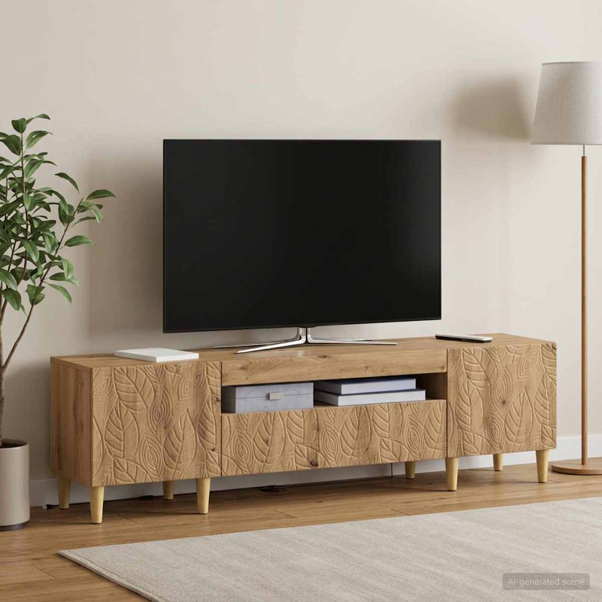 LED TV-skab DELFT 153 x 35 x 43 cm Konstrueret træ - Billede 4