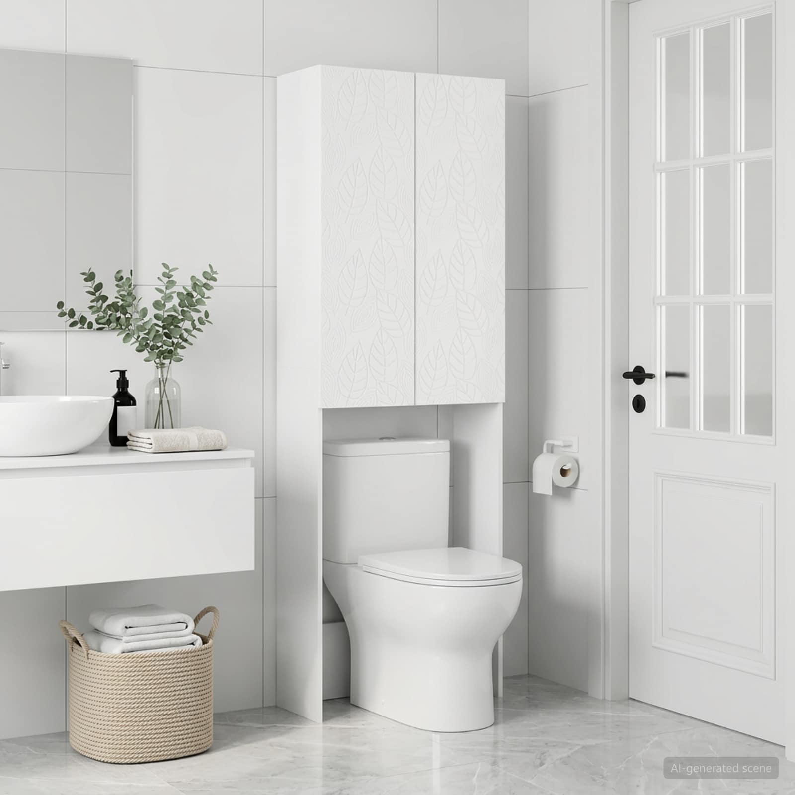 vidaXL Toalett skåp DELFT Vit 66 x 25,5 x 190 cm Konstruerat trä