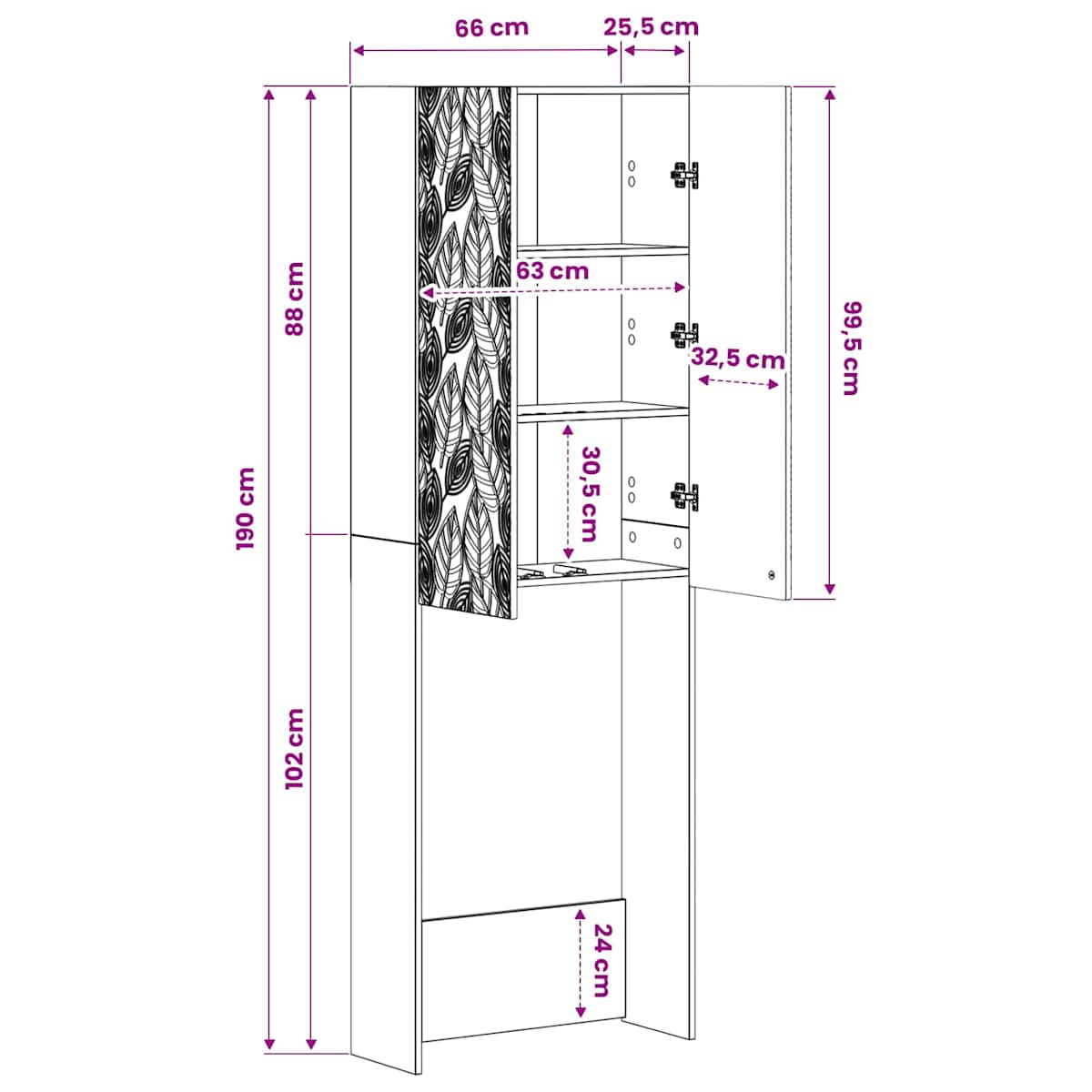 Toilet Skab DELFT 66 x 25,5 x 190 cm Konstrueret træ - Billede 10