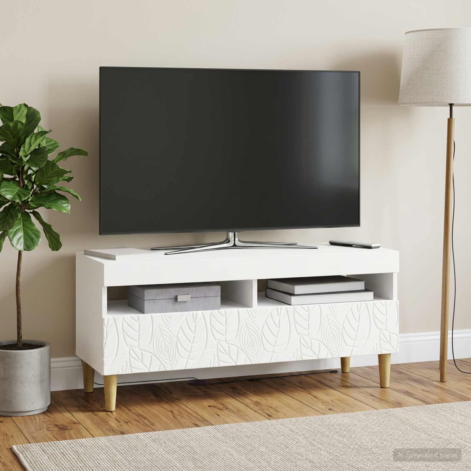LED TV-kaappi valkoinen Tekninen puu - Image 4
