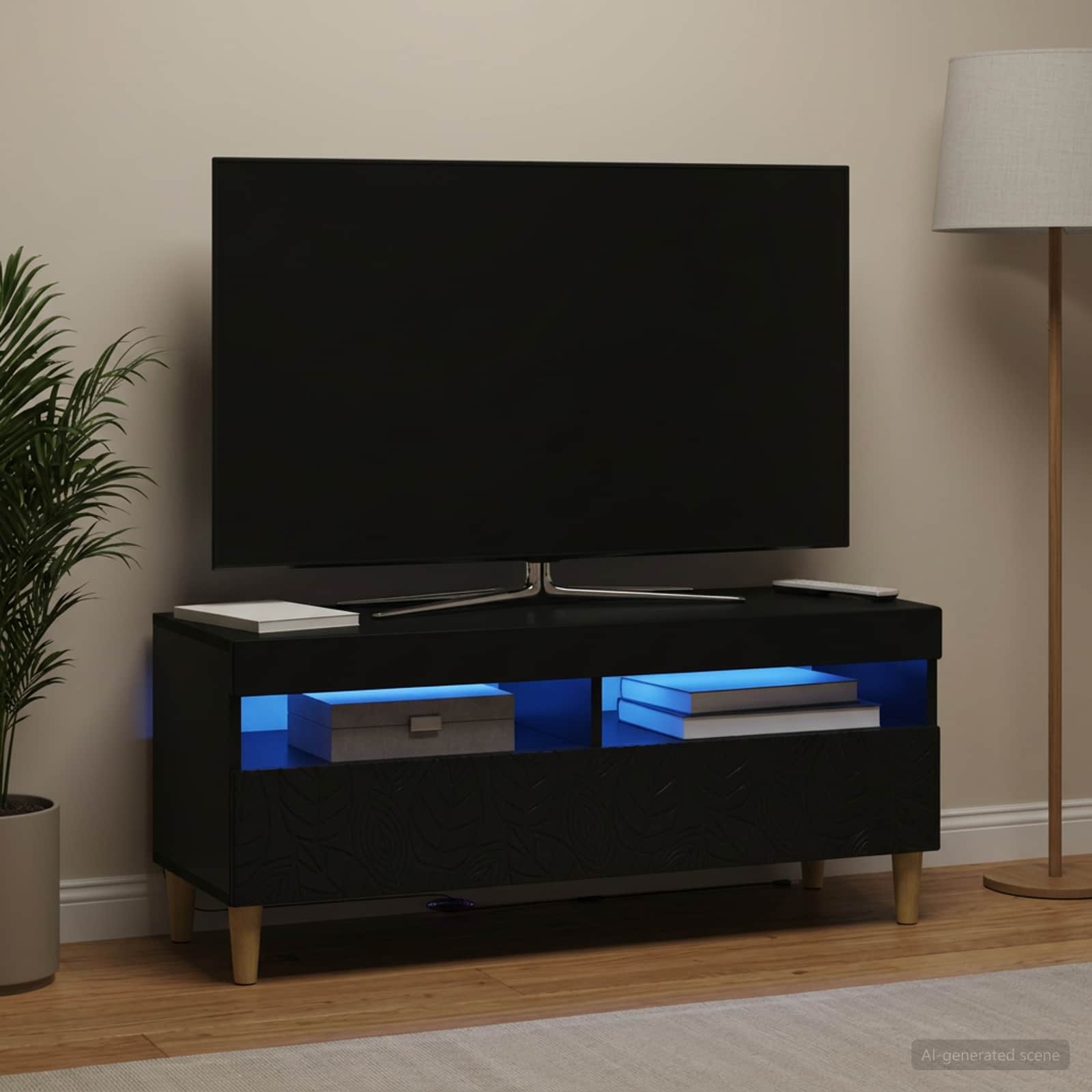 LED TV-kaappi Musta Tekninen puu