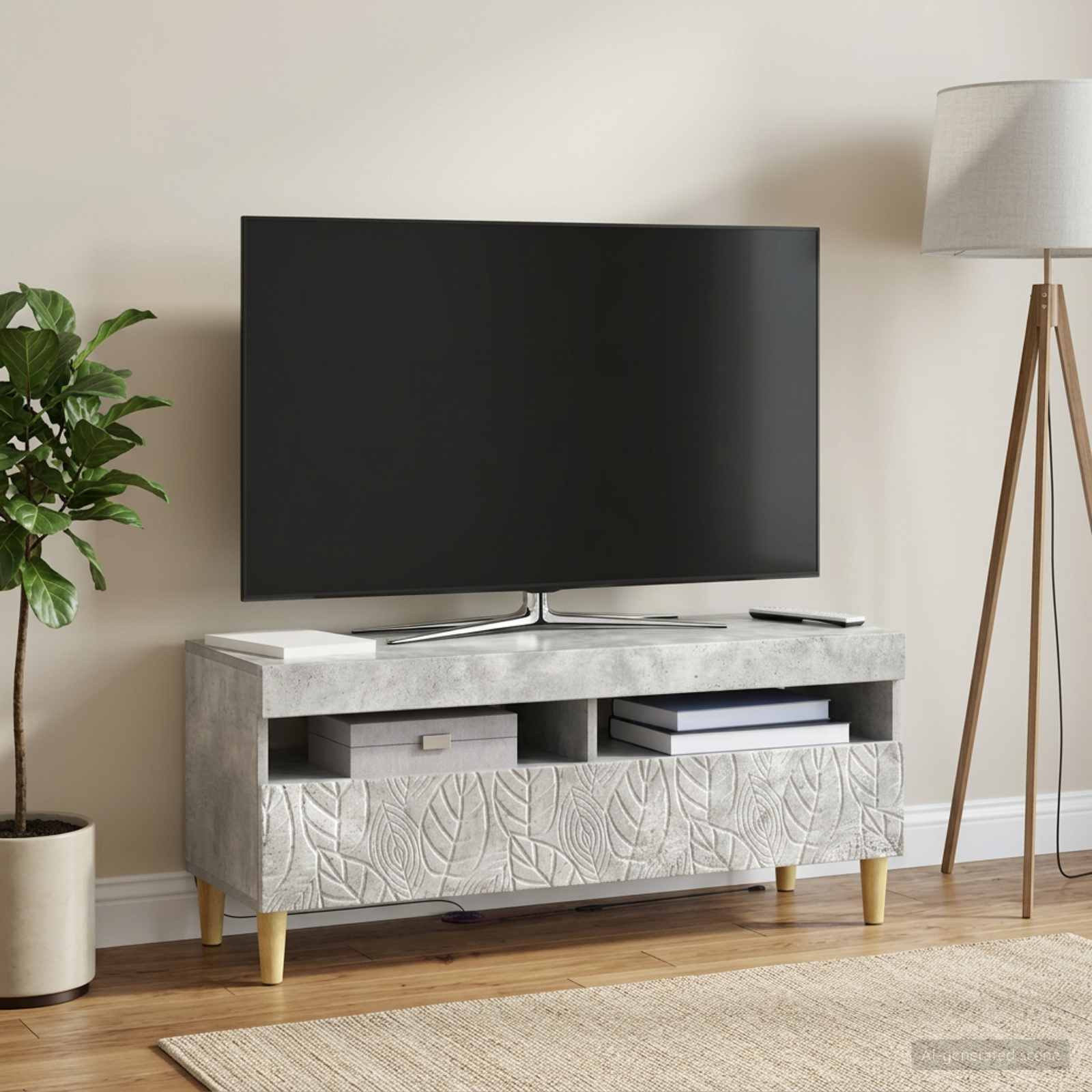LED TV-kaappi Betoninharmaa Tekninen puu - Image 4